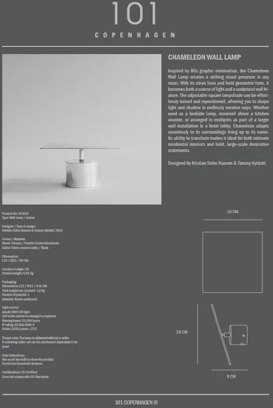 Candeeiro de parede Chameleon, Chrome 101 Copenhagen