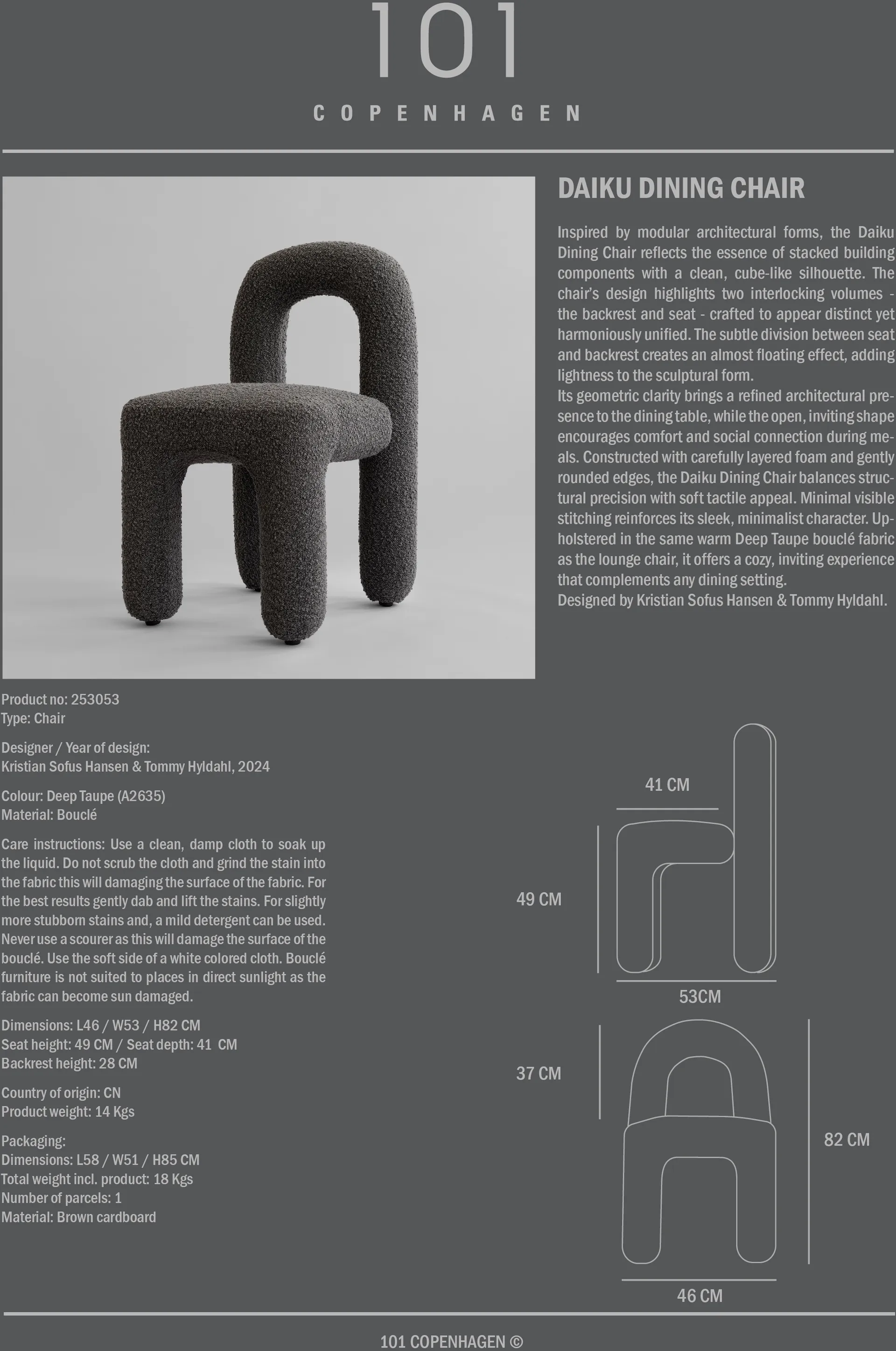 Daiku cadeira de mesa, Taupe escuro 101 Copenhagen