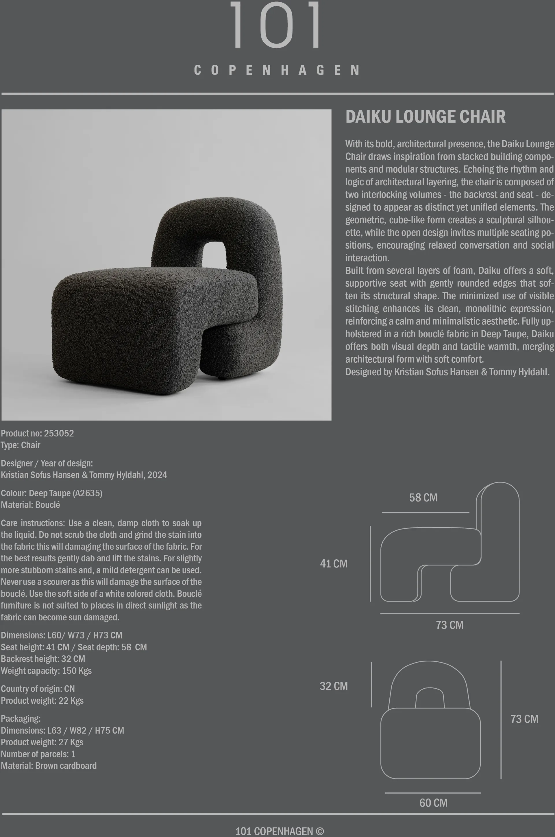 Daiku cadeira lounge, Taupe escuro 101 Copenhagen