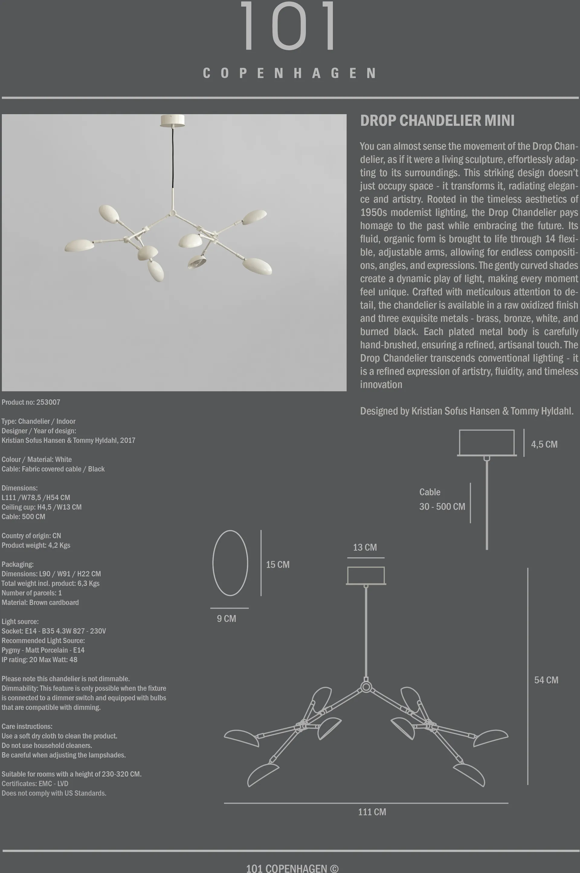 Drop Chandelier lustre mini, Branco 101 Copenhagen