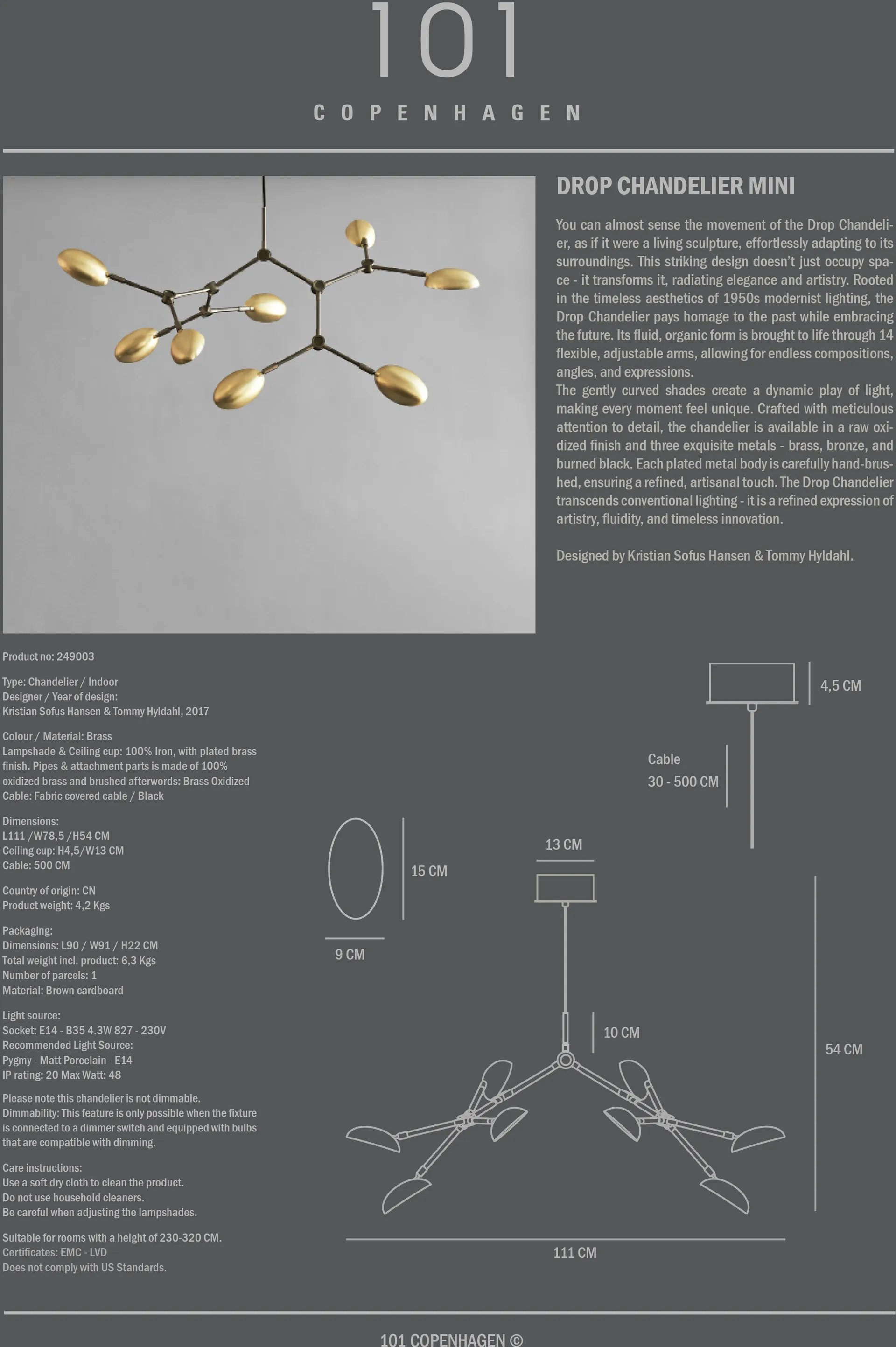 Drop Chandelier lustre mini, Latão 101 Copenhagen