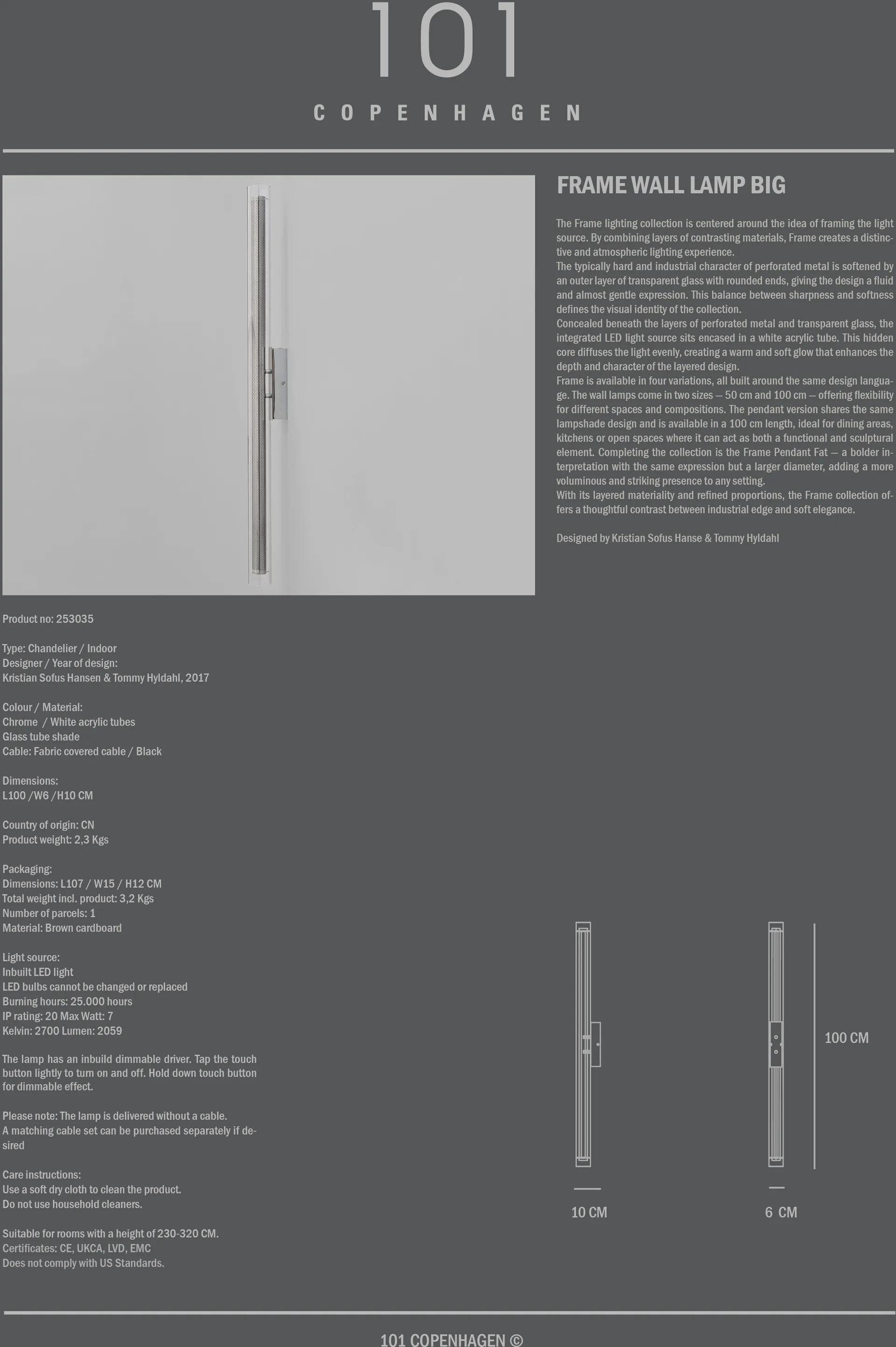 Frame candeeiro de parede grande, Cromado 101 Copenhagen