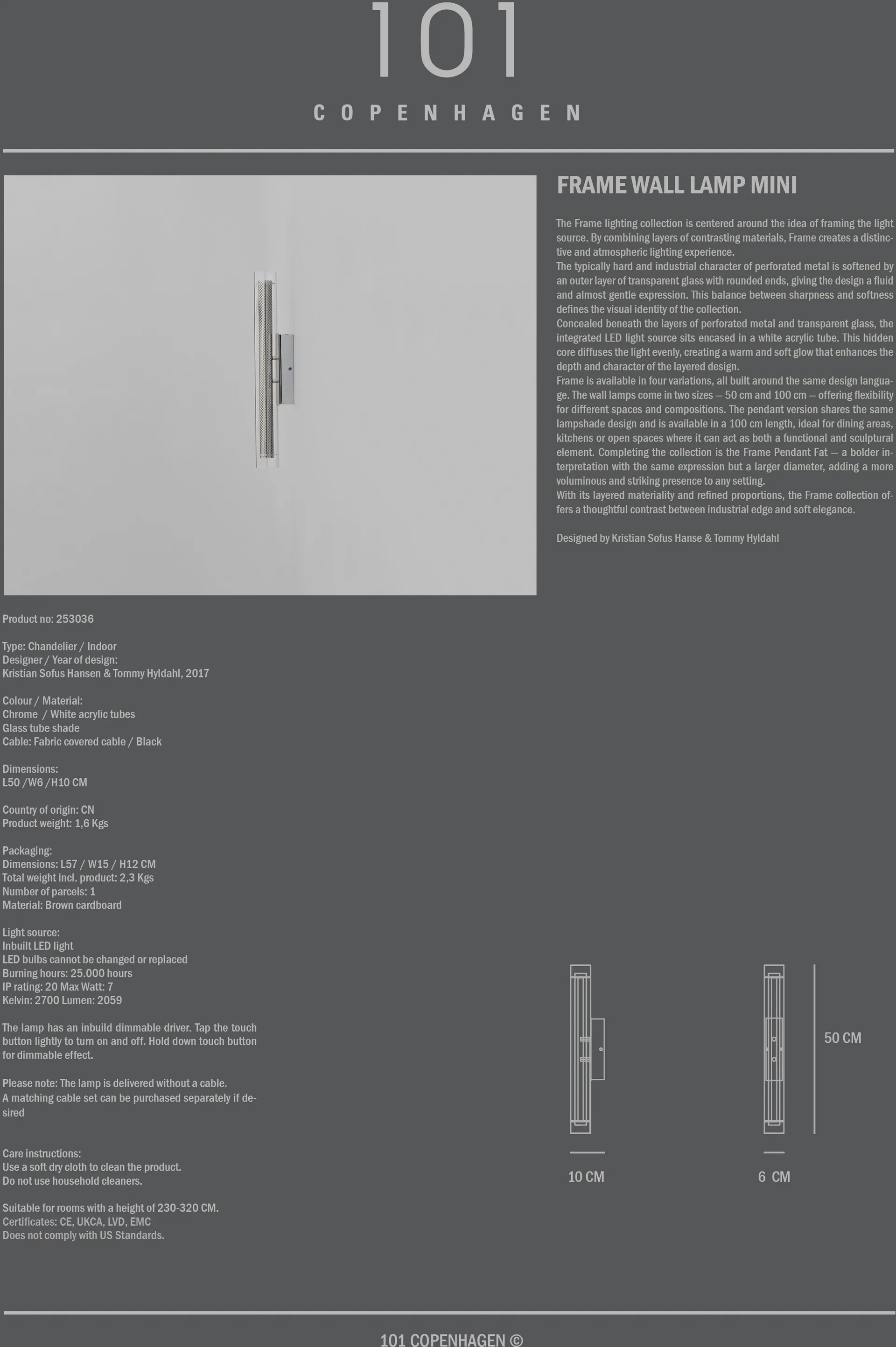 Frame candeeiro de parede mini, Cromado 101 Copenhagen