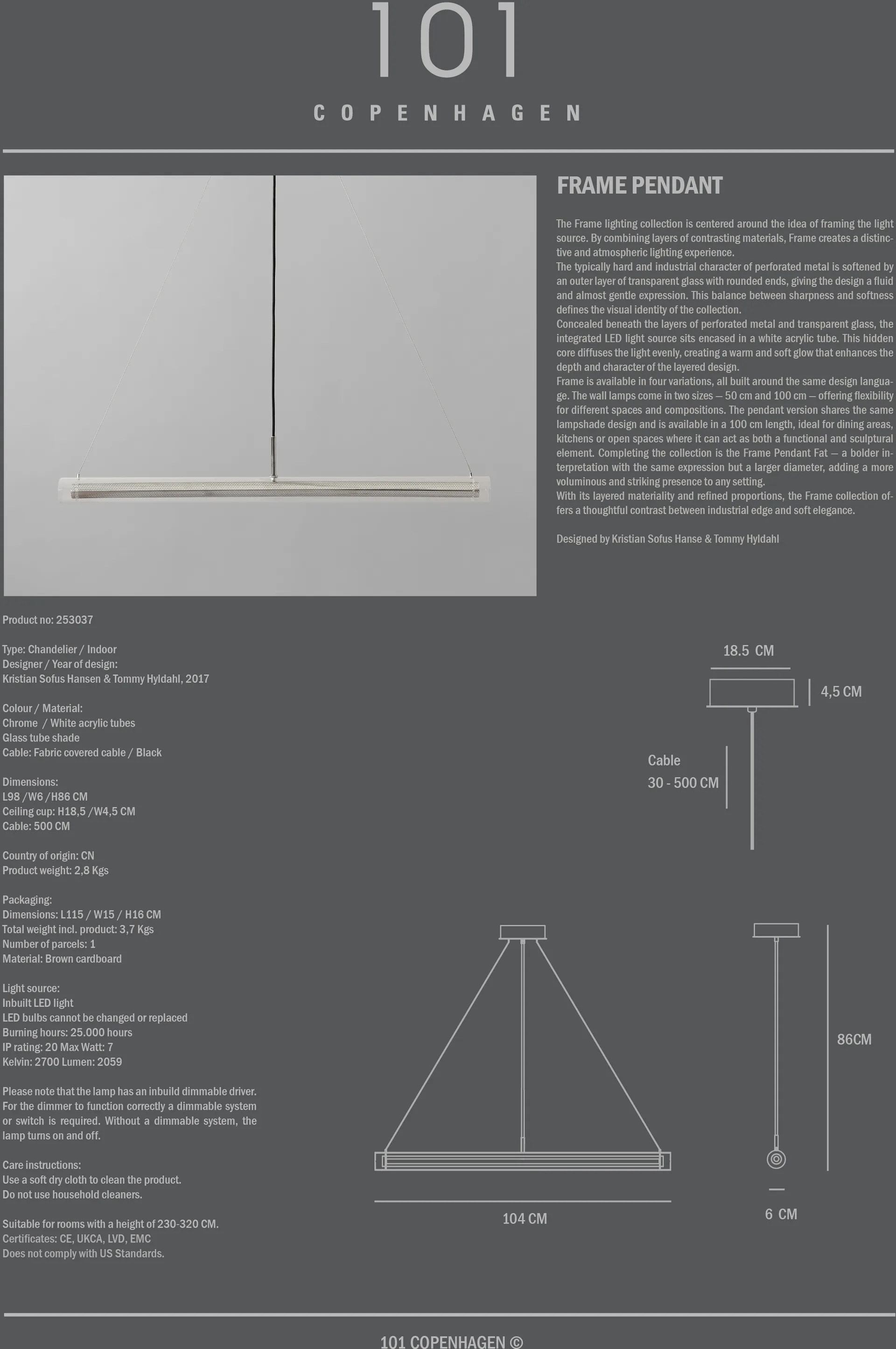 Frame candeeiro pendente, Cromado 101 Copenhagen