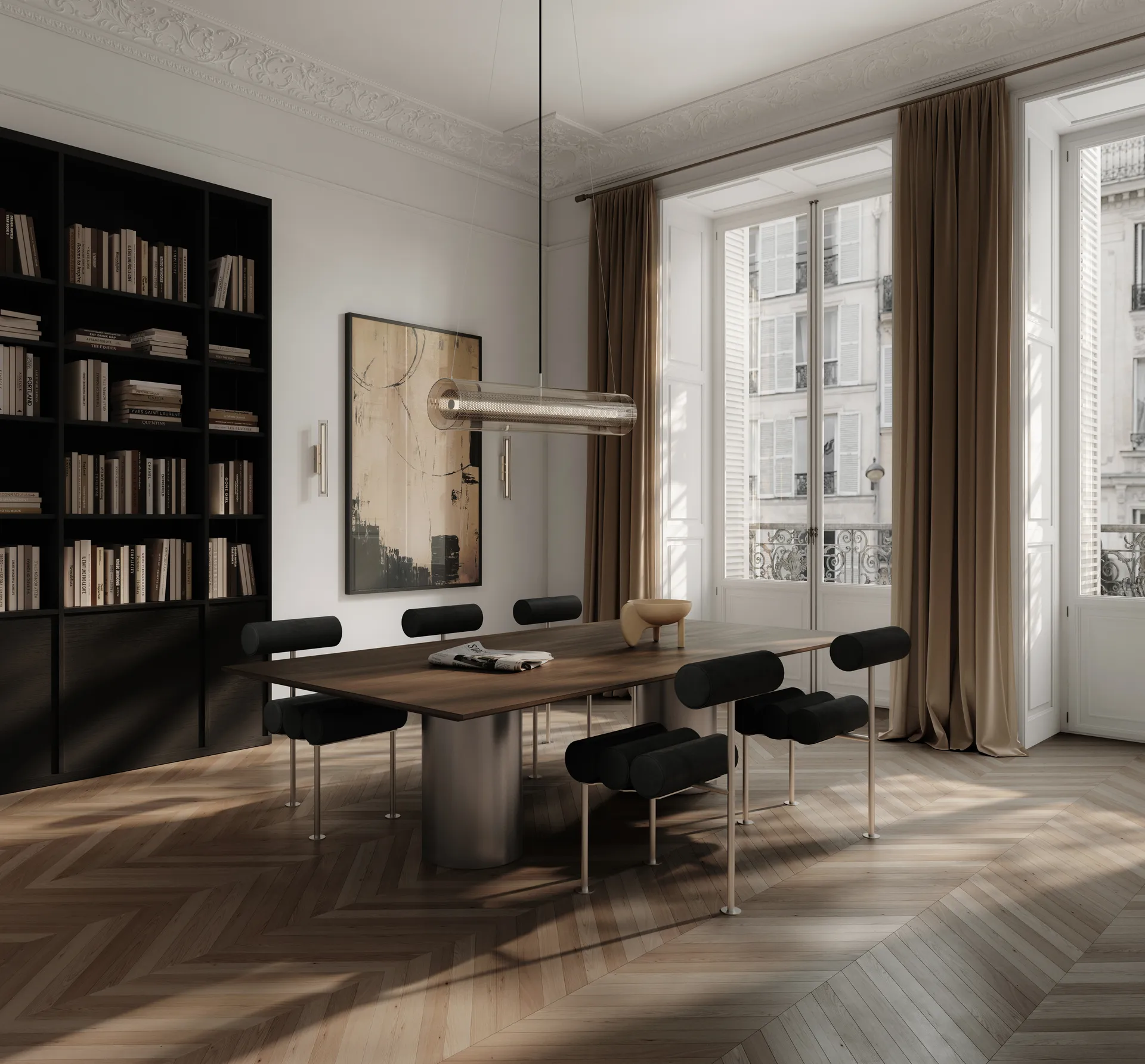 Hiro cadeira de mesa, Aço inoxidável-couro anilina preto 101 Copenhagen