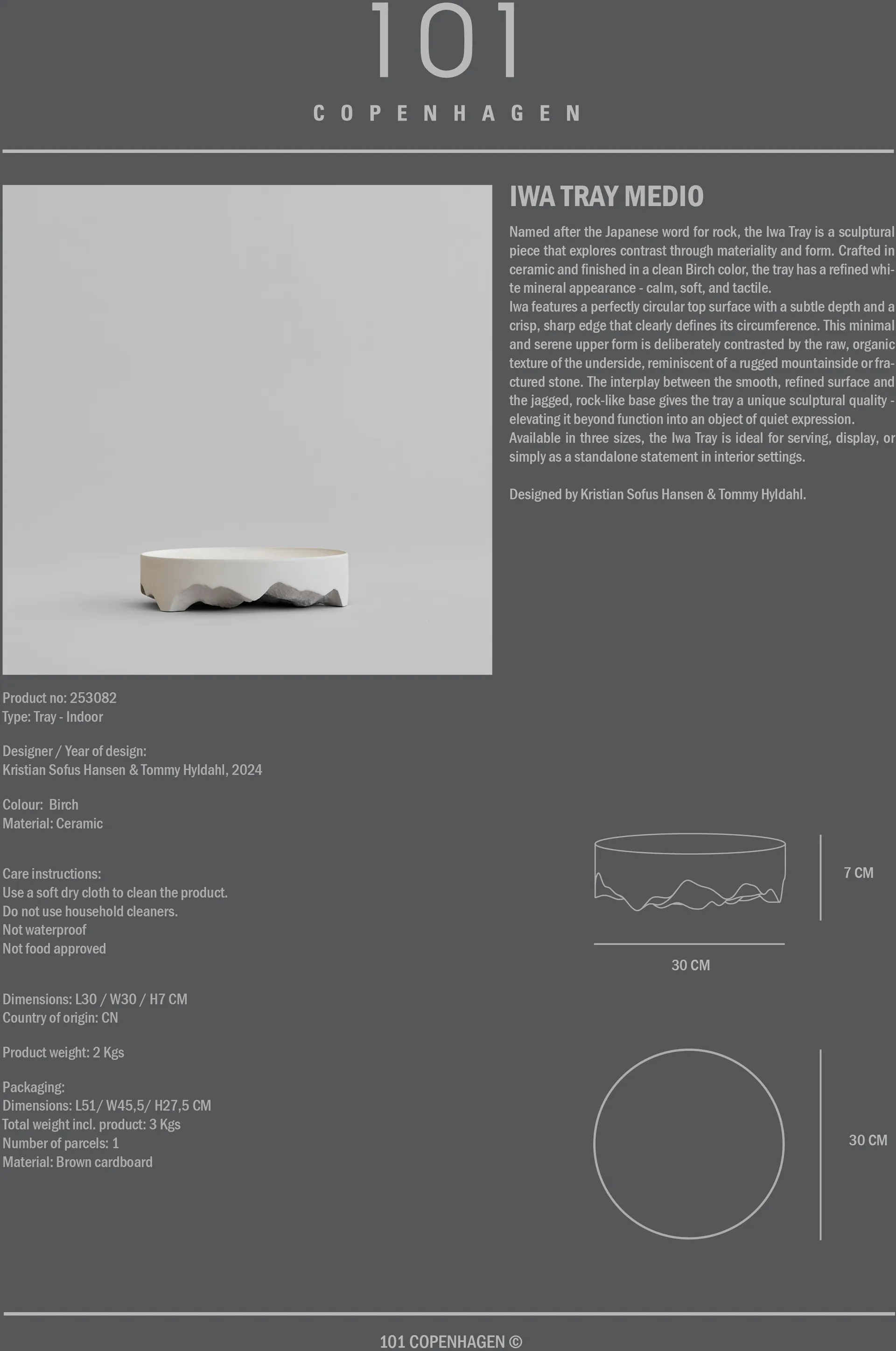 Iwa tabuleiro decorativo, Bétula, Ø30 101 Copenhagen