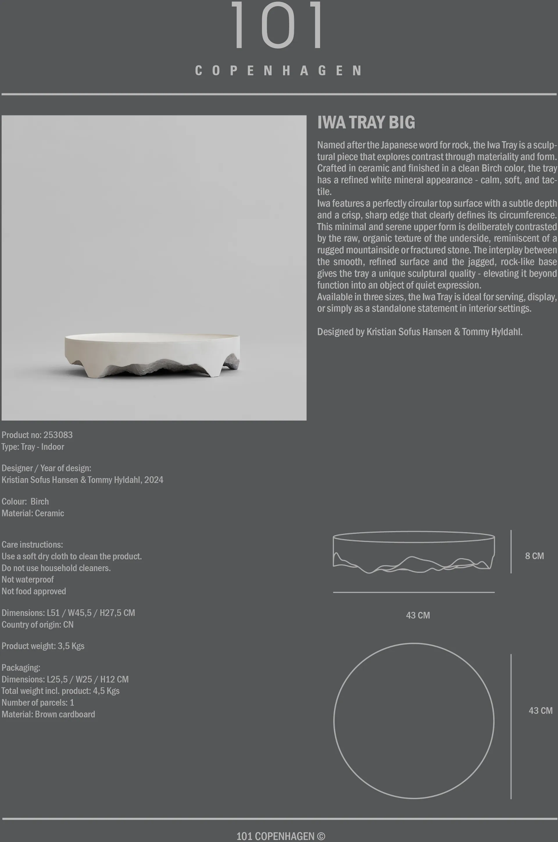 Iwa tabuleiro decorativo, Bétula, Ø43 101 Copenhagen