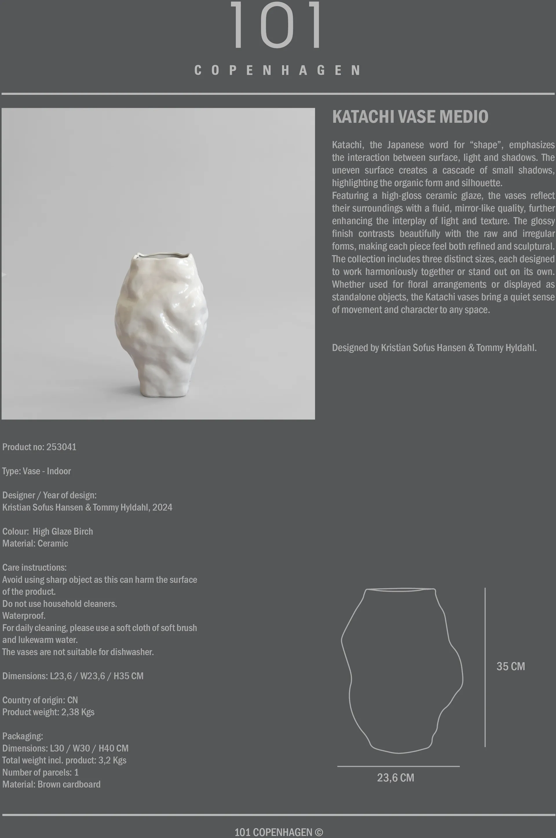 Katachi vaso médio, Bétula com acabamento brilhante 101 Copenhagen