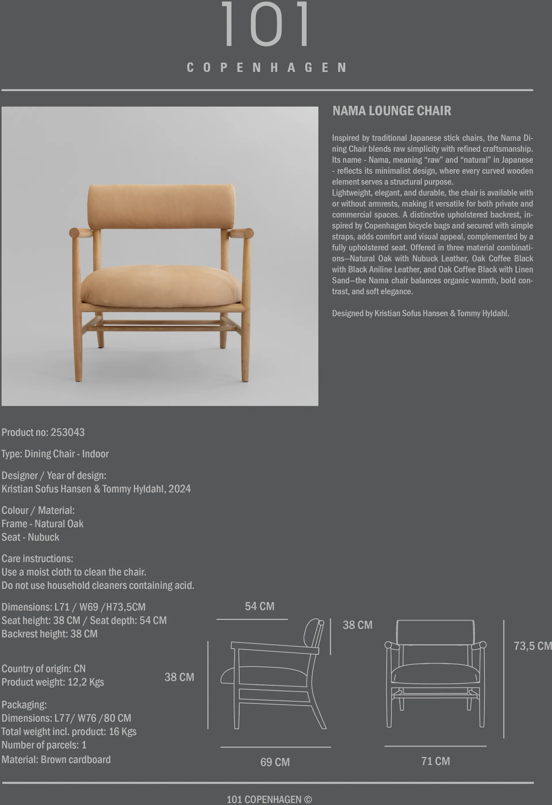 Nama cadeira lounge, Camurça polida 101 Copenhagen