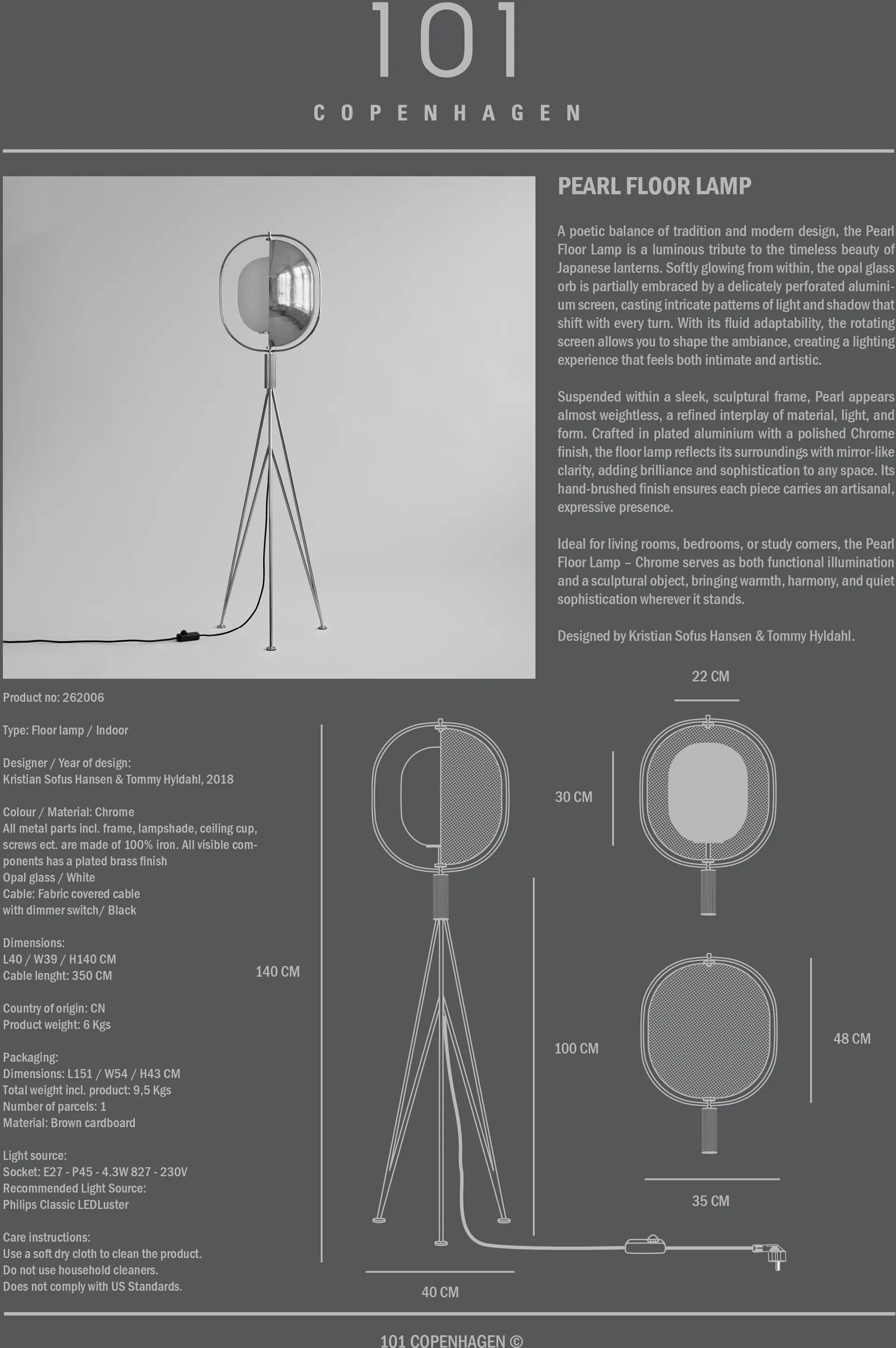 Pearl candeeiro de chão, Chrome 101 Copenhagen