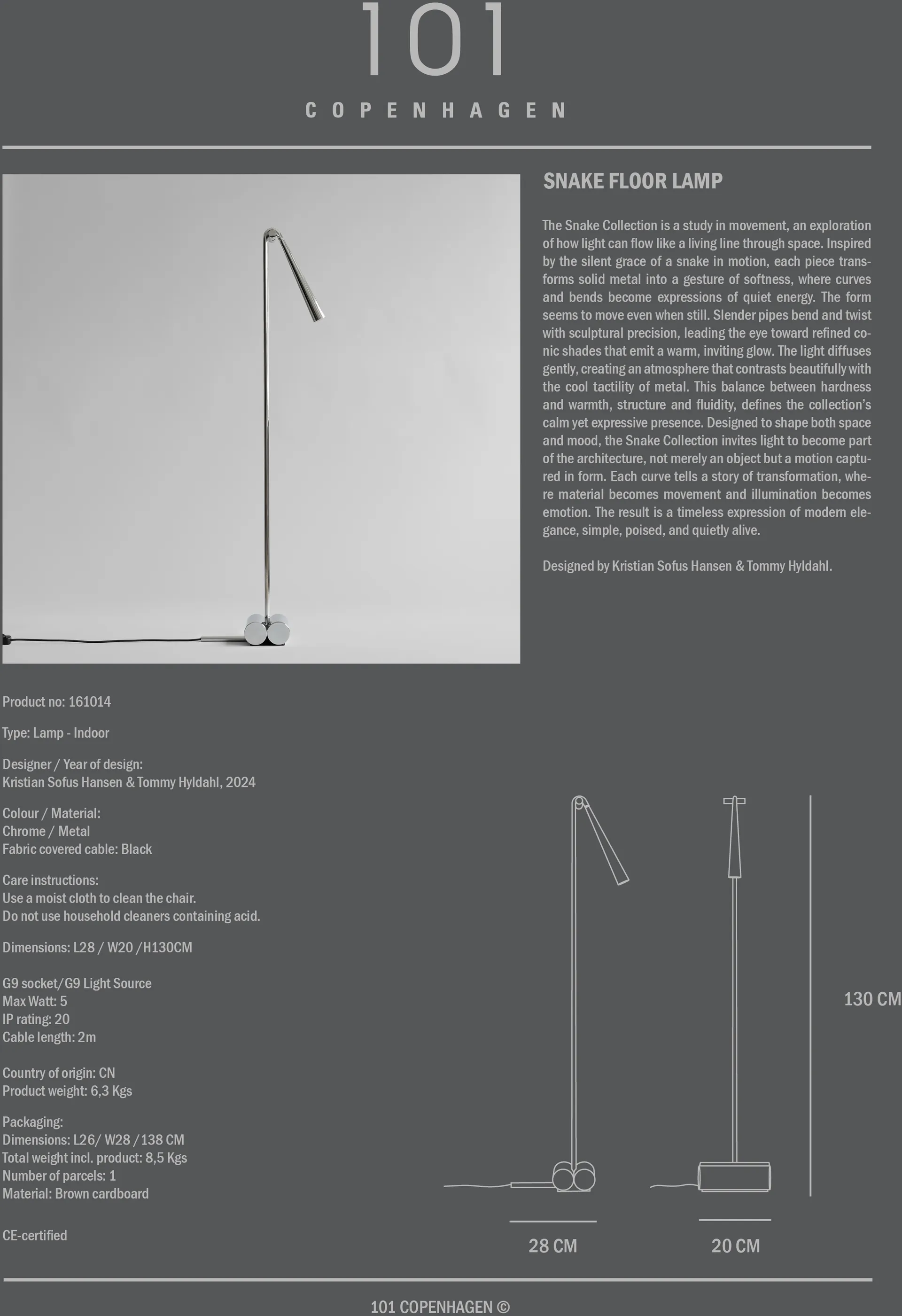 Snake candeeiro de chão, Chrome 101 Copenhagen