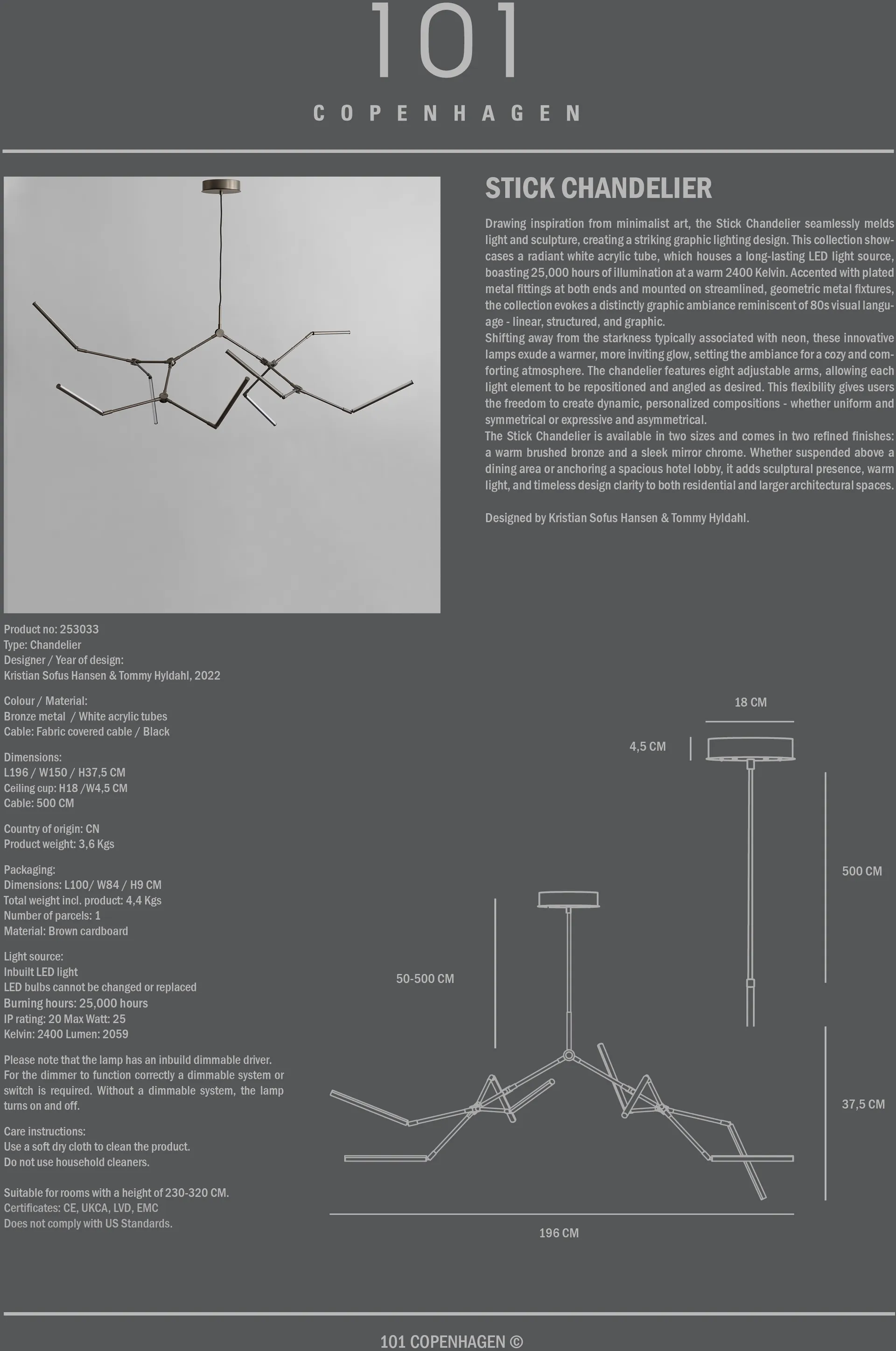Stick chandelier lustre, Bronze 101 Copenhagen