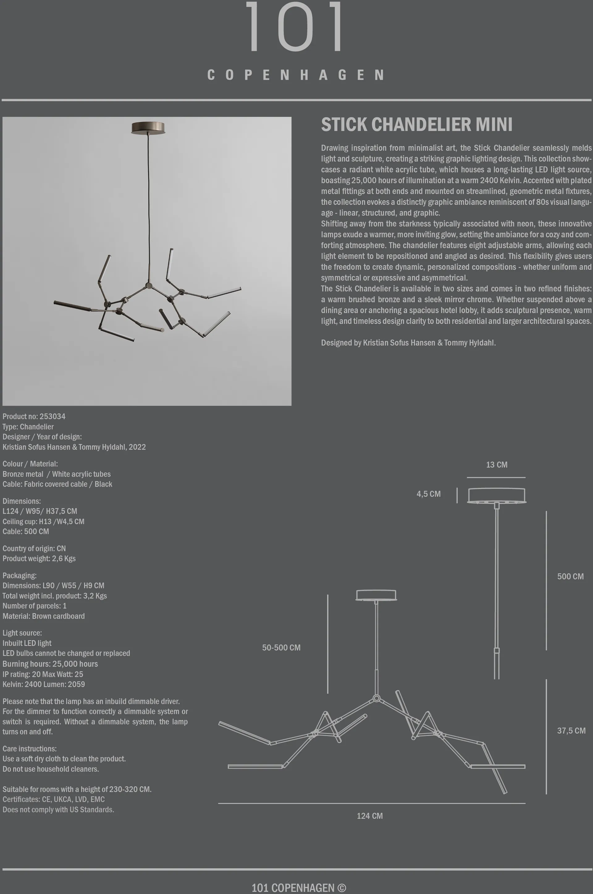 Stick chandelier lustre mini, Bronze 101 Copenhagen