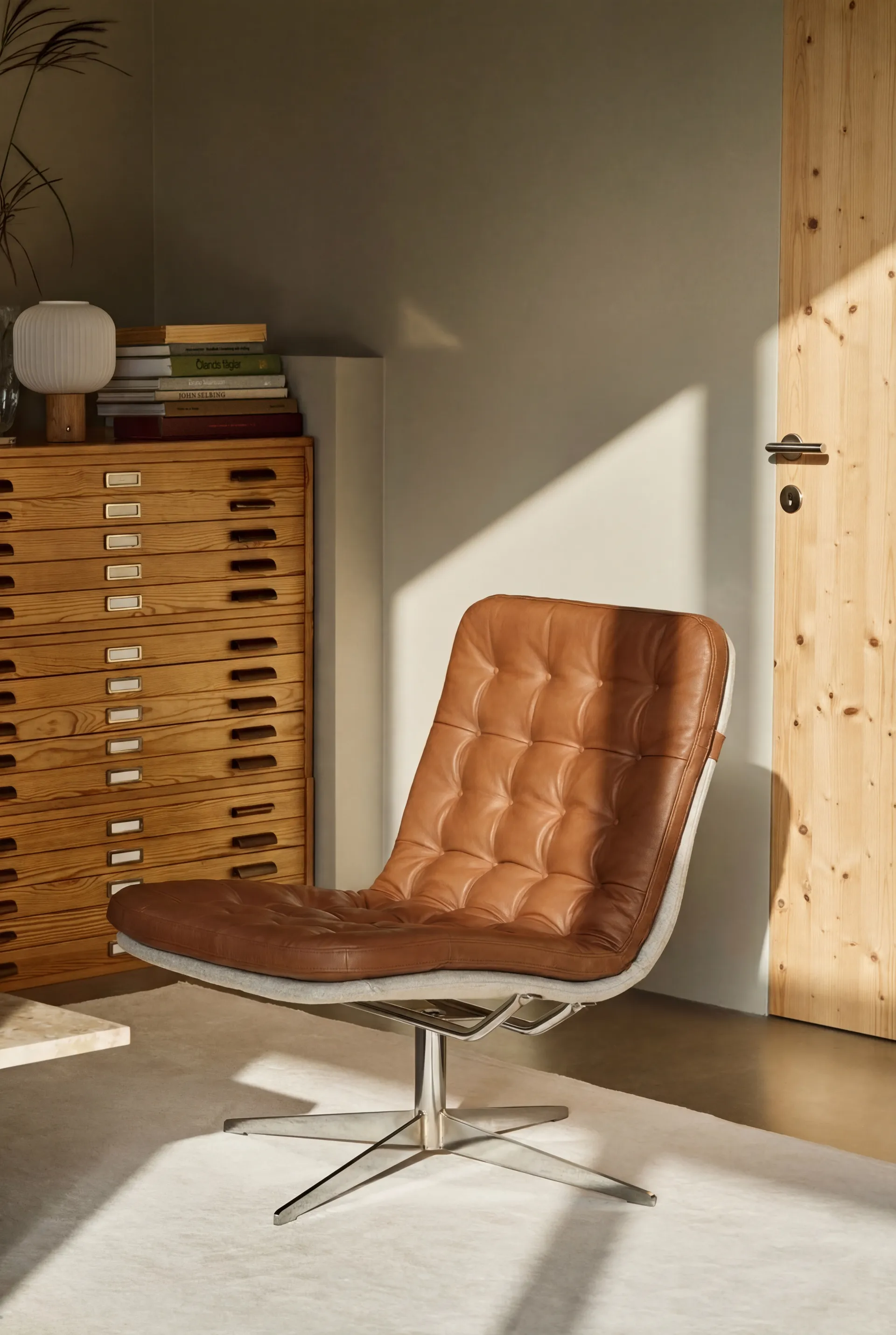 Loholm poltrona com função giratória, Couro conhaque-Bern Beige 0341 1898