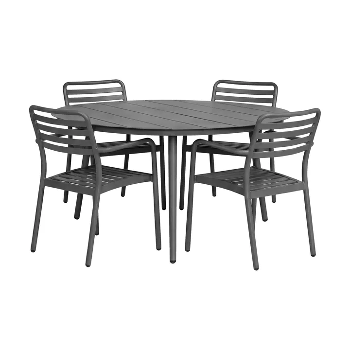 Marsala mesa de jantar Ø140 cm + Messina cadeira com braços 4 un., Anthracite - 1898