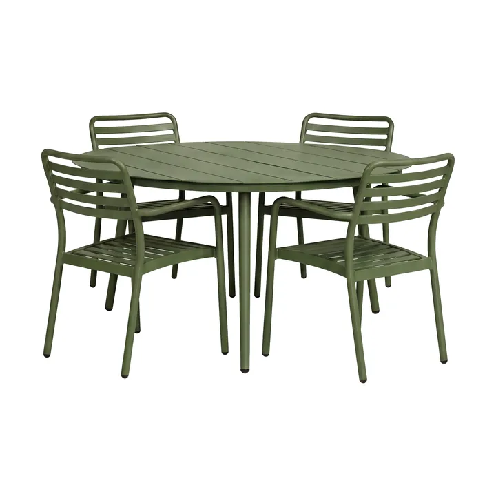 Marsala mesa de jantar Ø140 cm + Messina cadeira com braços 4 un., Moss green - 1898