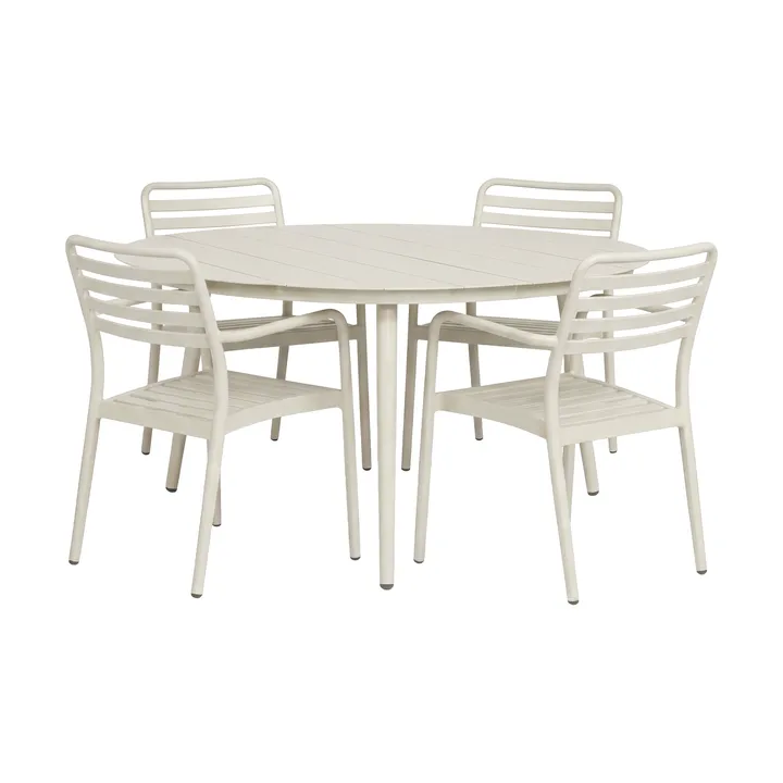 Marsala mesa de jantar Ø140 cm + Messina cadeira com braços 4 un., Off white - 1898