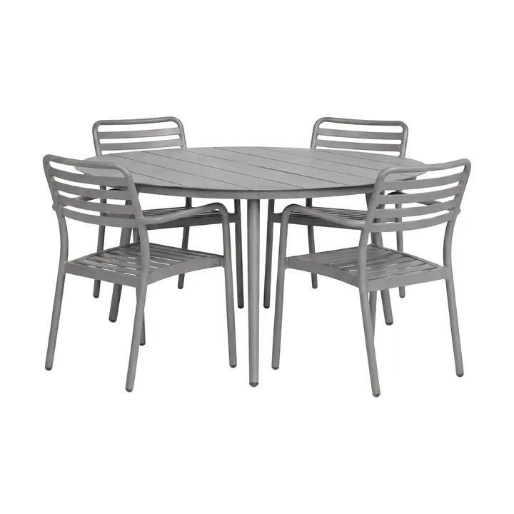 Marsala mesa de jantar Ø140 cm + Messina cadeira de braços 4 unid., Taupe - 1898