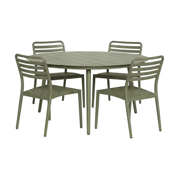 Mesa de jantar Marsala Ø140 cm + 4 cadeiras Messina, Verde musgo - 1898