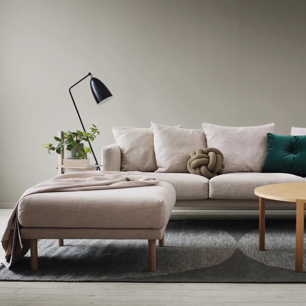 Sjövik banco para os pés, Tecido Bern 0345, Pernas de carvalho branco verniz 1898