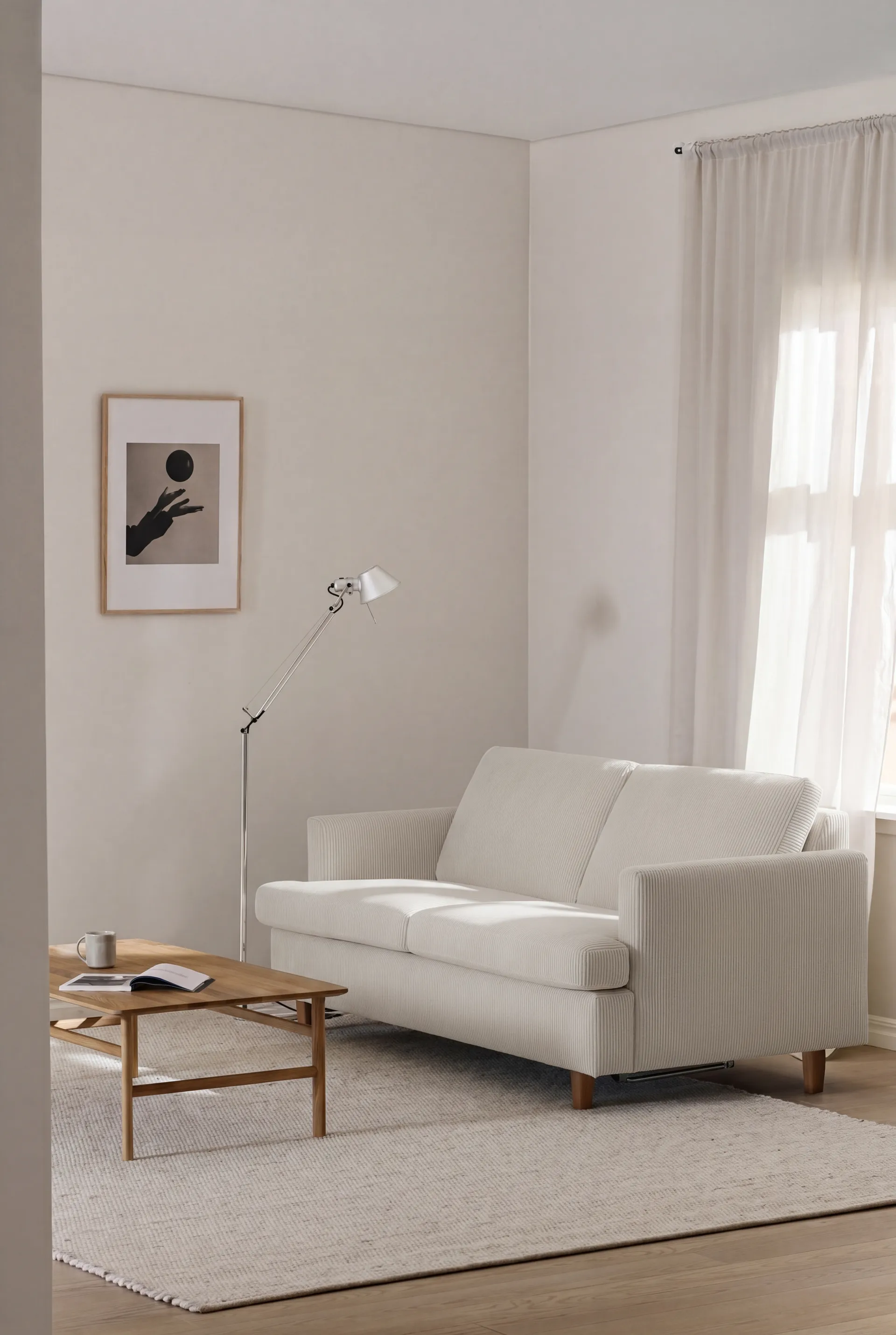 Sofá-cama Binga 2,5 lugares, Jump Off White 1954-freixo tingido escuro 1898