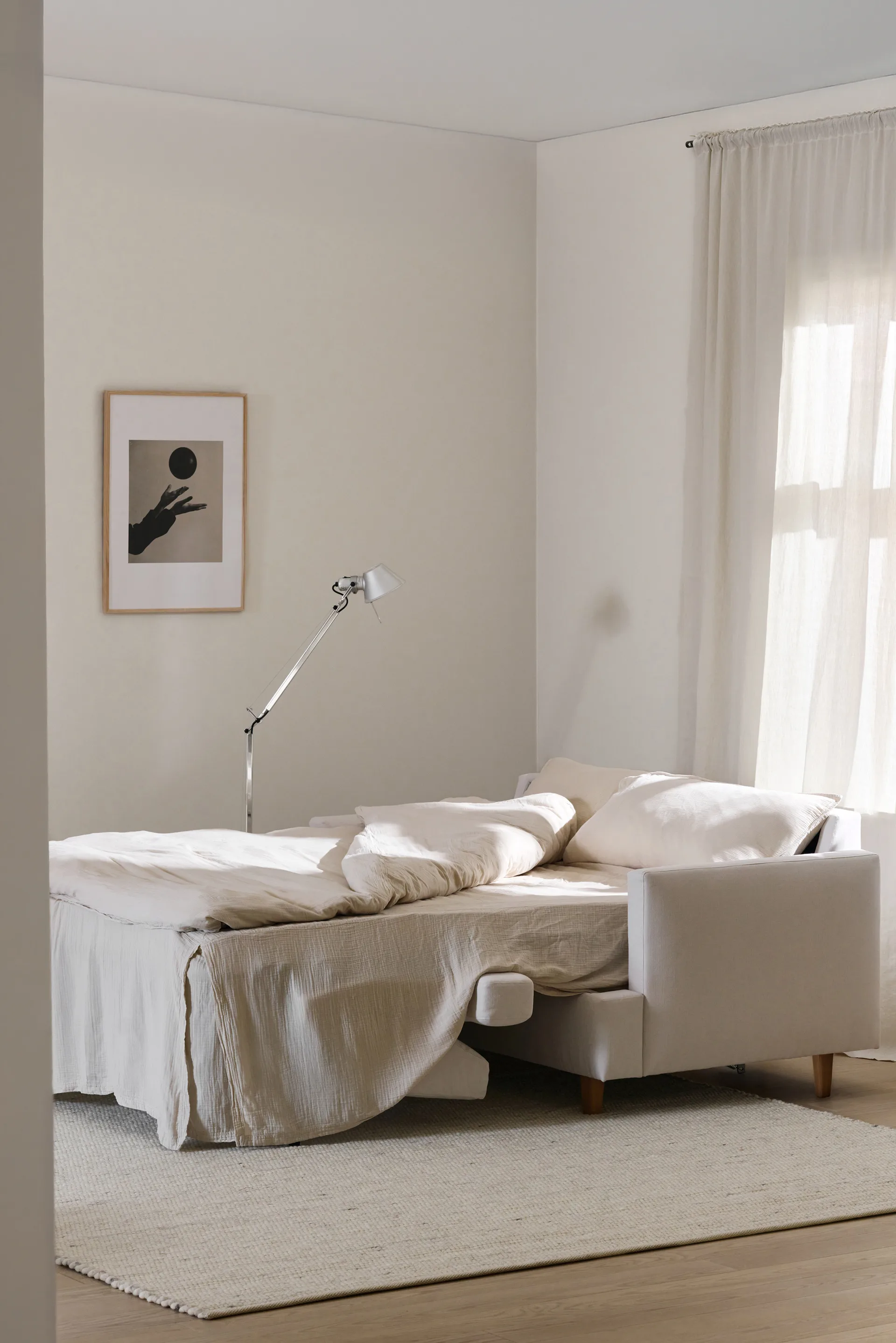 Sofá-cama Binga 2,5 lugares, Luiza Beige 3981-freixo tingido escuro 1898