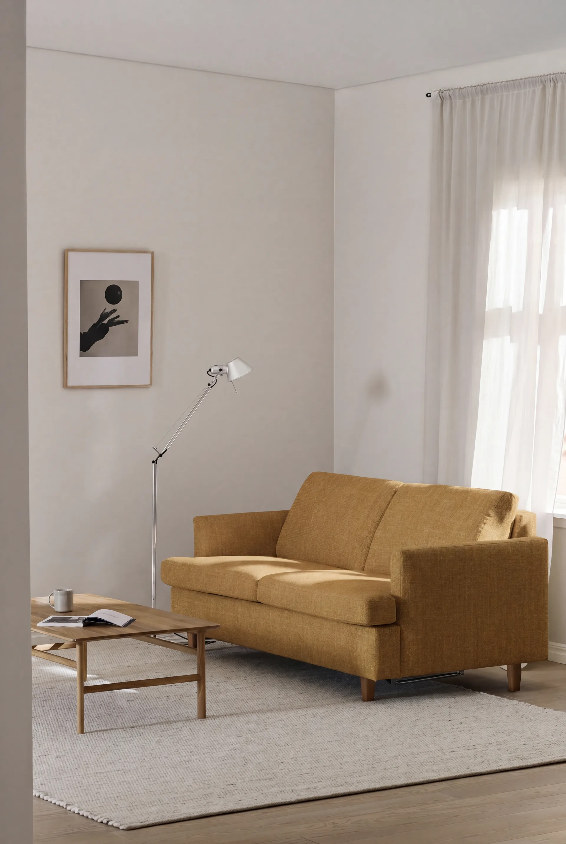 Sofá-cama Binga 2,5 lugares, Luiza Mustard 3972-freixo tingido escuro 1898