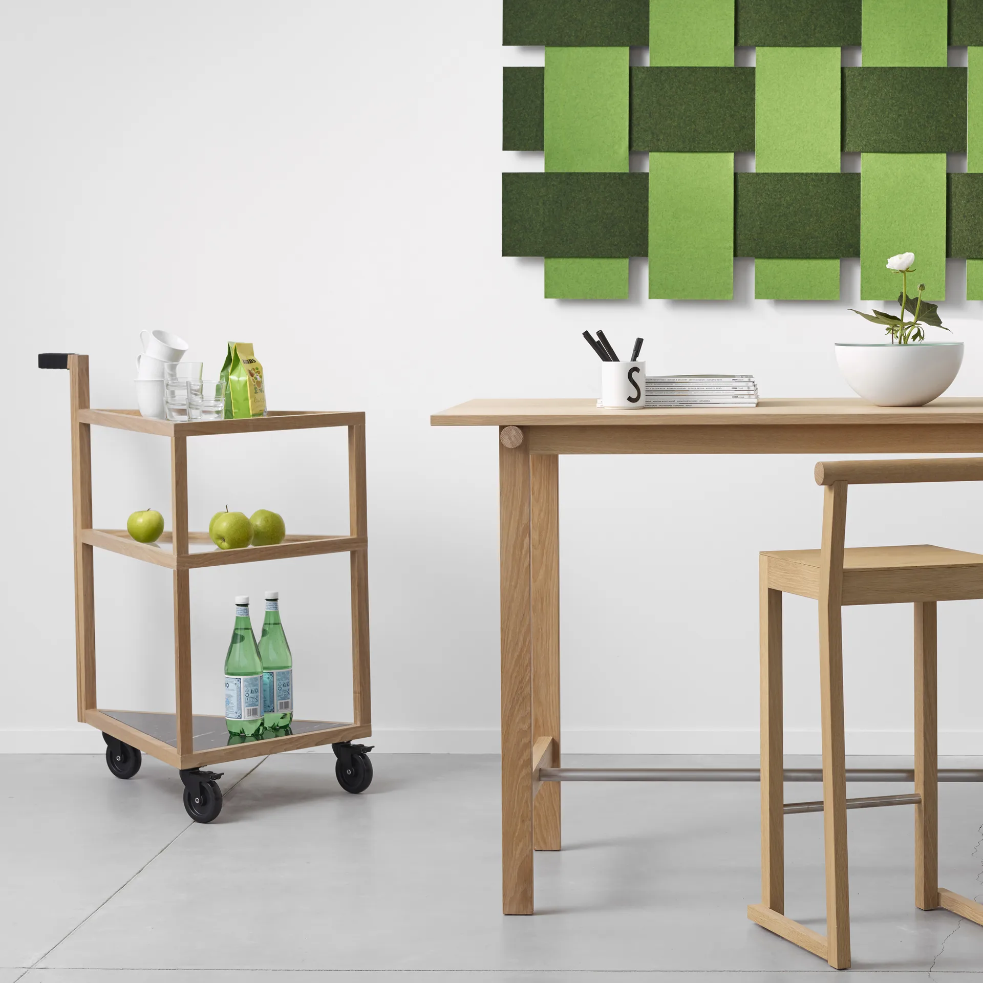 Carrinho de serviço Move, Mancha preta de carvalho, grande, mármore marquina, vidro A2