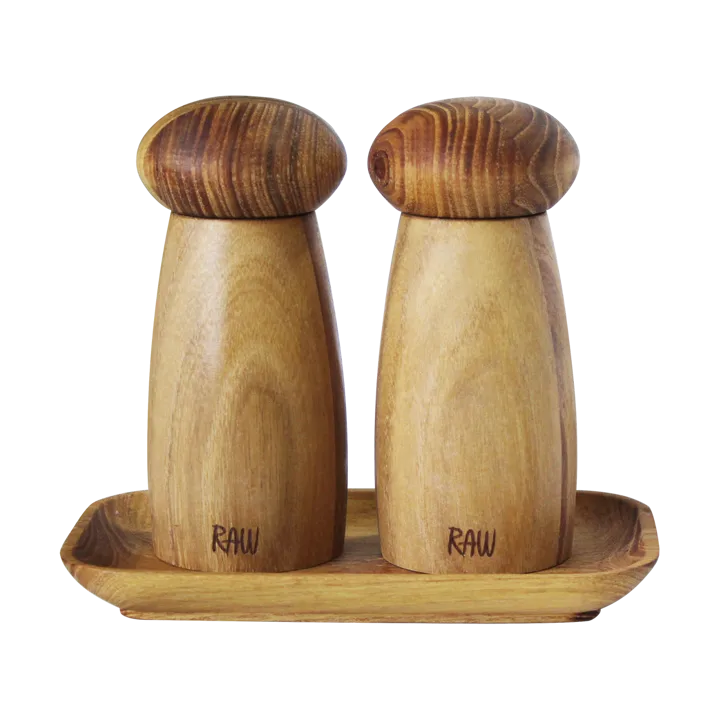 Moinho de sal e pimenta Raw incl. bandeja - Teca - Aida