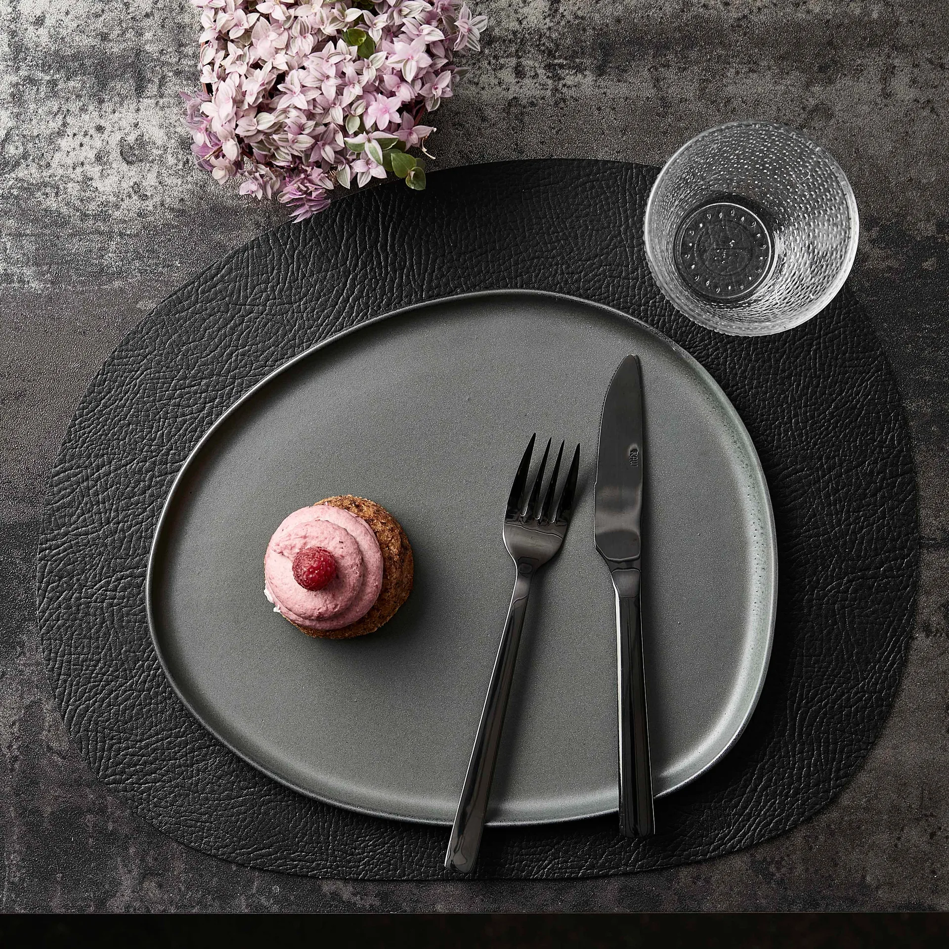 Raw individual de mesa couro 6 un., Preto, 41x33,5 cm Aida