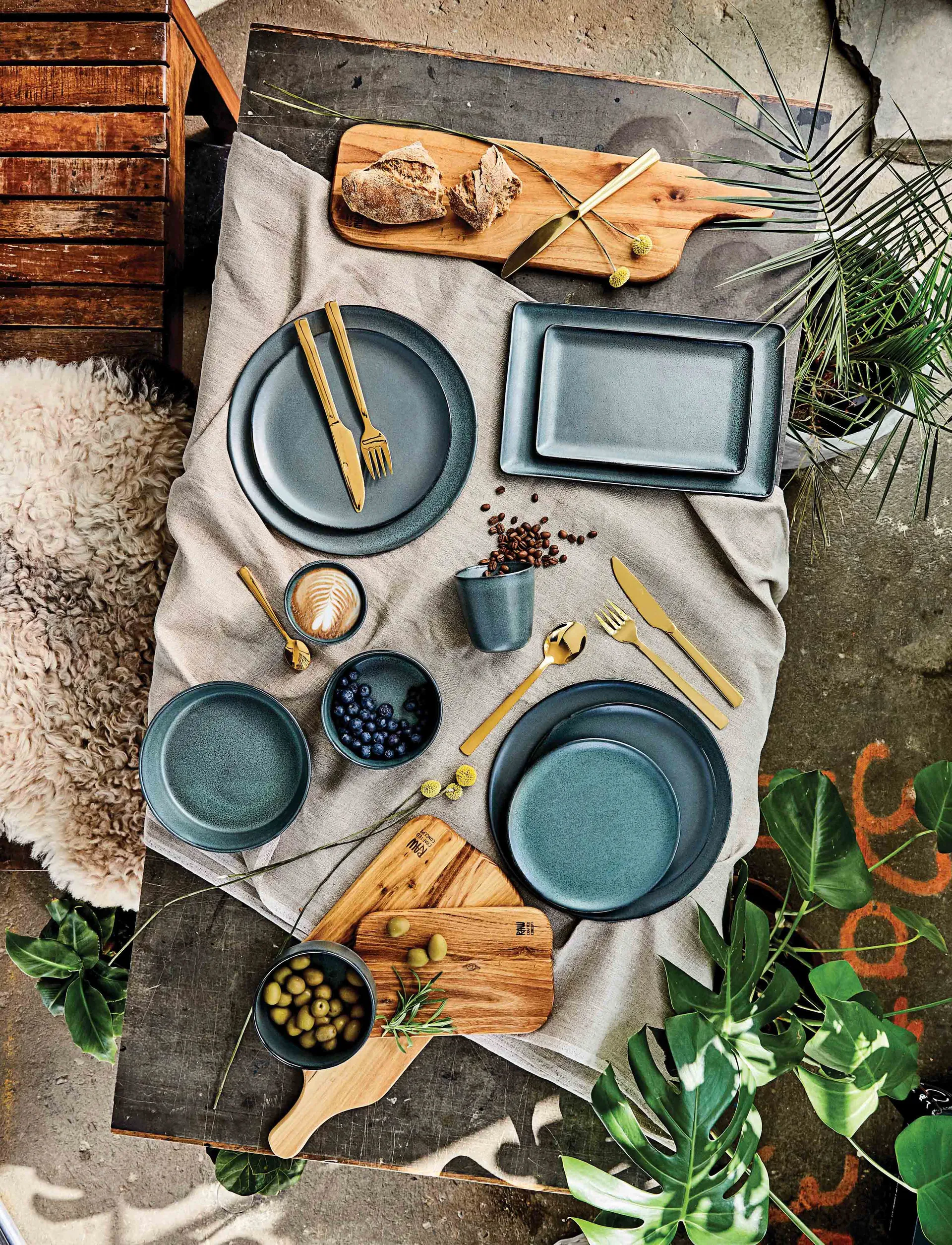 Talheres Raw, 60 peças , Dourado Aida