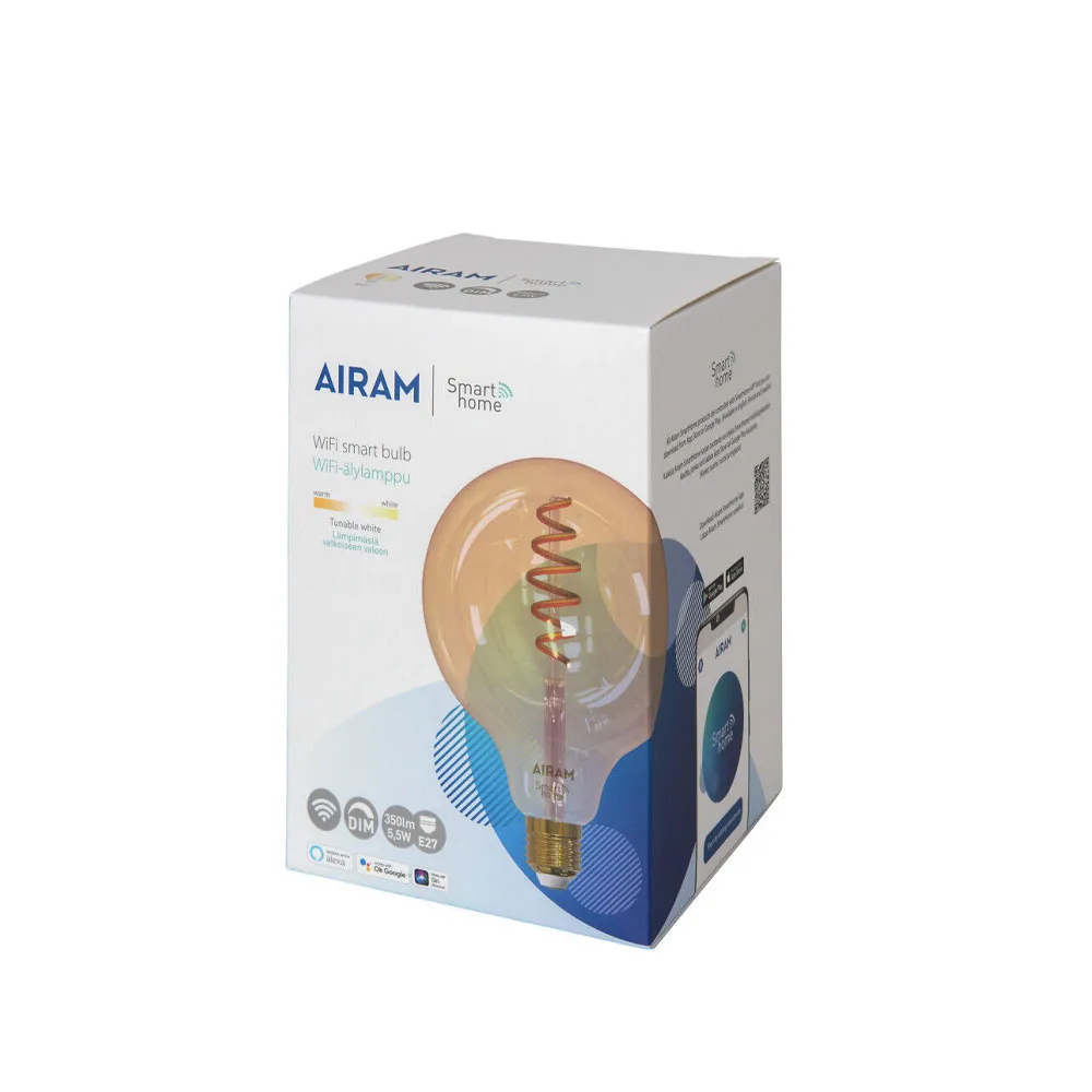 Fonte de luz globo LED Smart Home Airam Filament, Âmbar, 125mm, spiral e27, 6w Airam