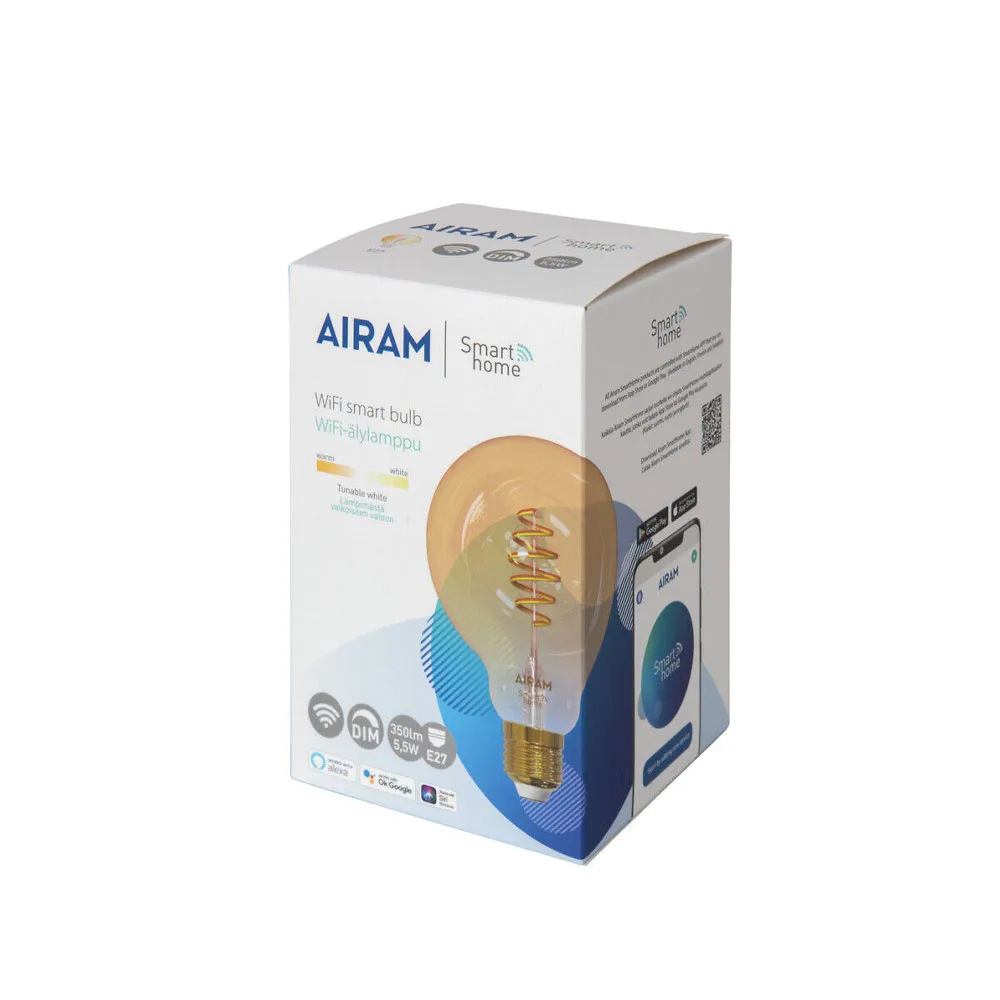 Fonte de luz globo LED Smart Home Airam Filament, Âmbar, 95mm, spiral e27, 6w  Airam