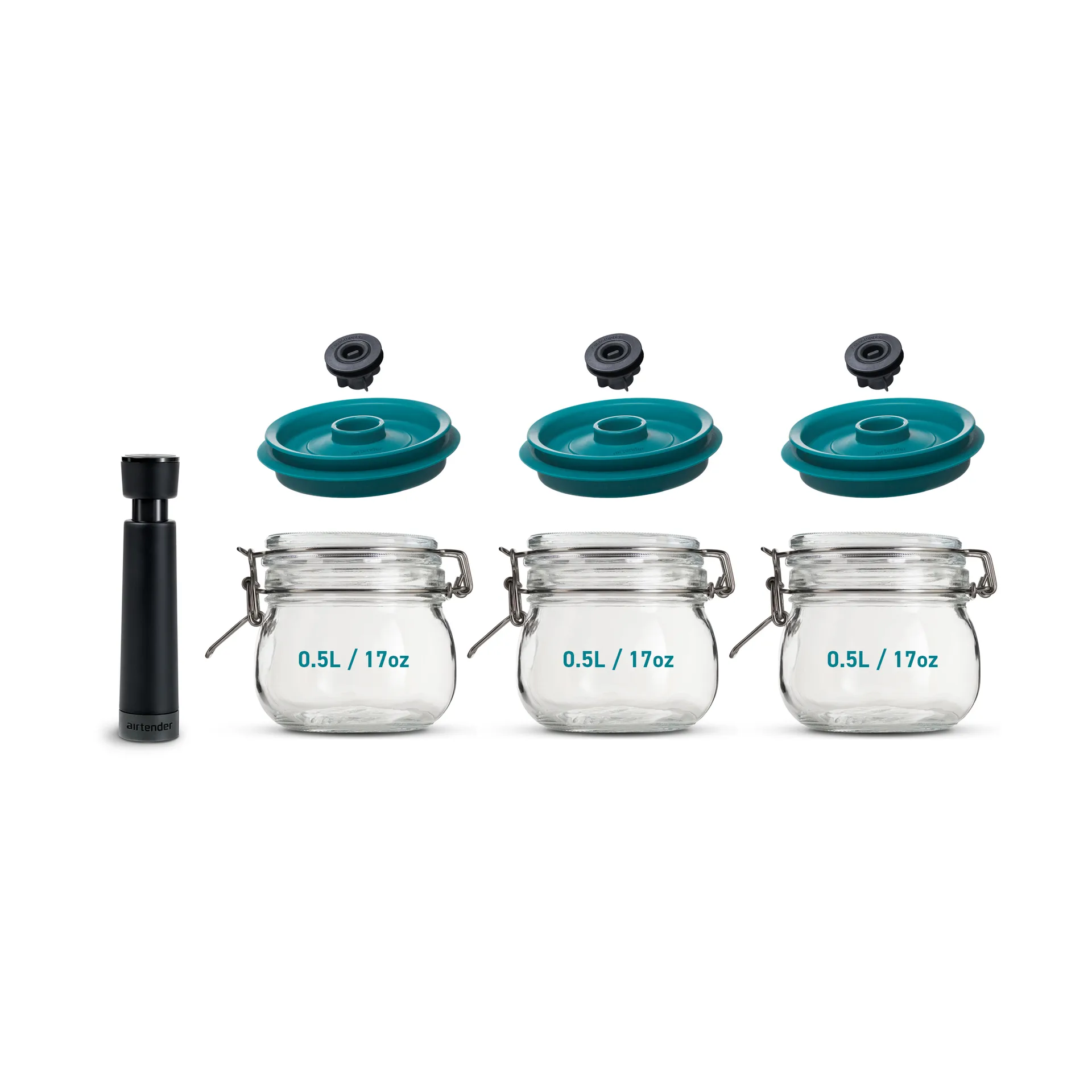 Airtender - Conjunto de 3 potes com selador a vácuo, 0,5L Airtender
