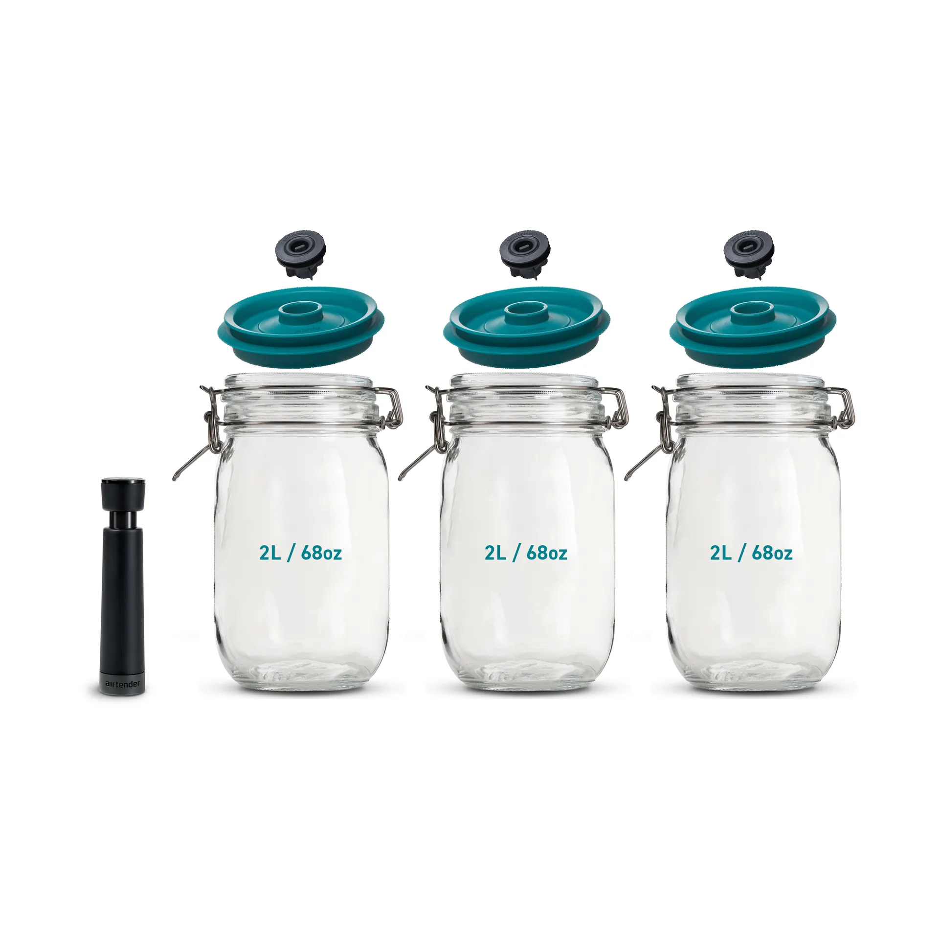 Airtender - Conjunto de 3 potes com selador a vácuo, 2L Airtender