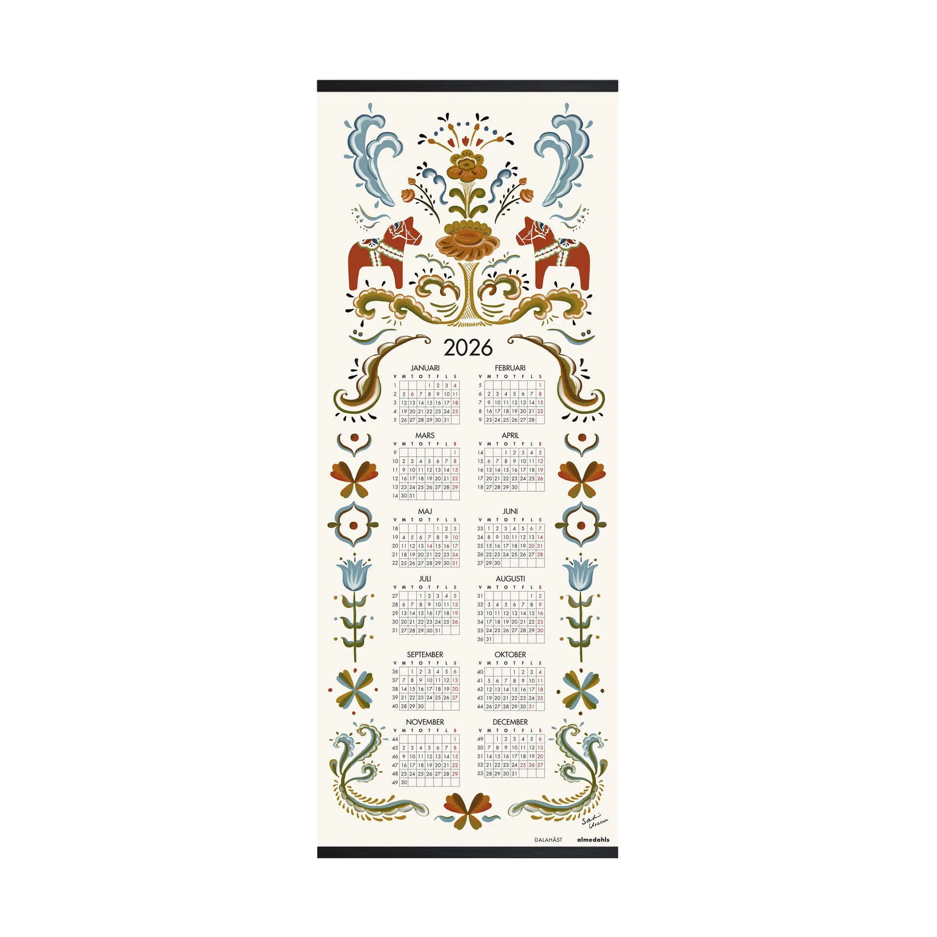 Dalahäst calendário 2026, 35x90 cm Almedahls