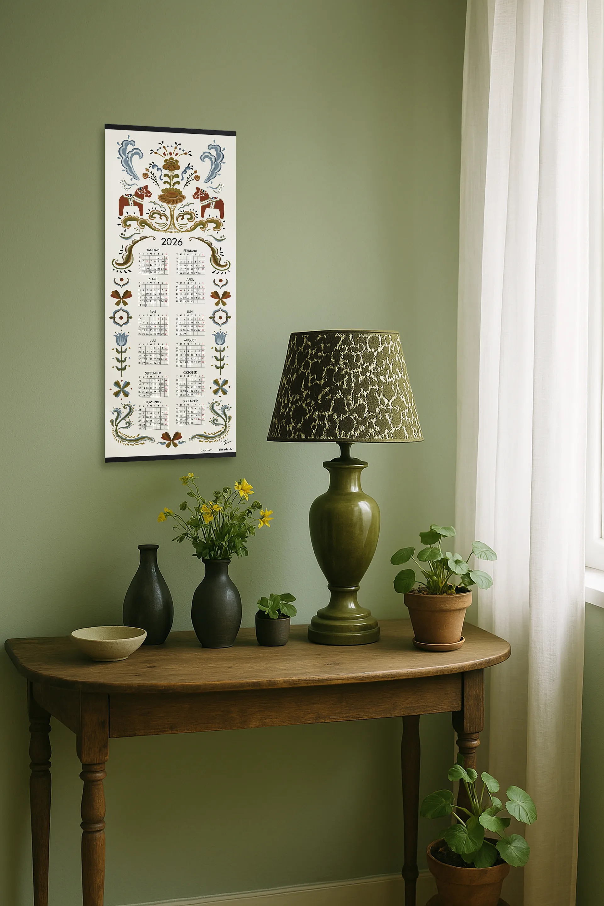 Dalahäst calendário 2026, 35x90 cm Almedahls
