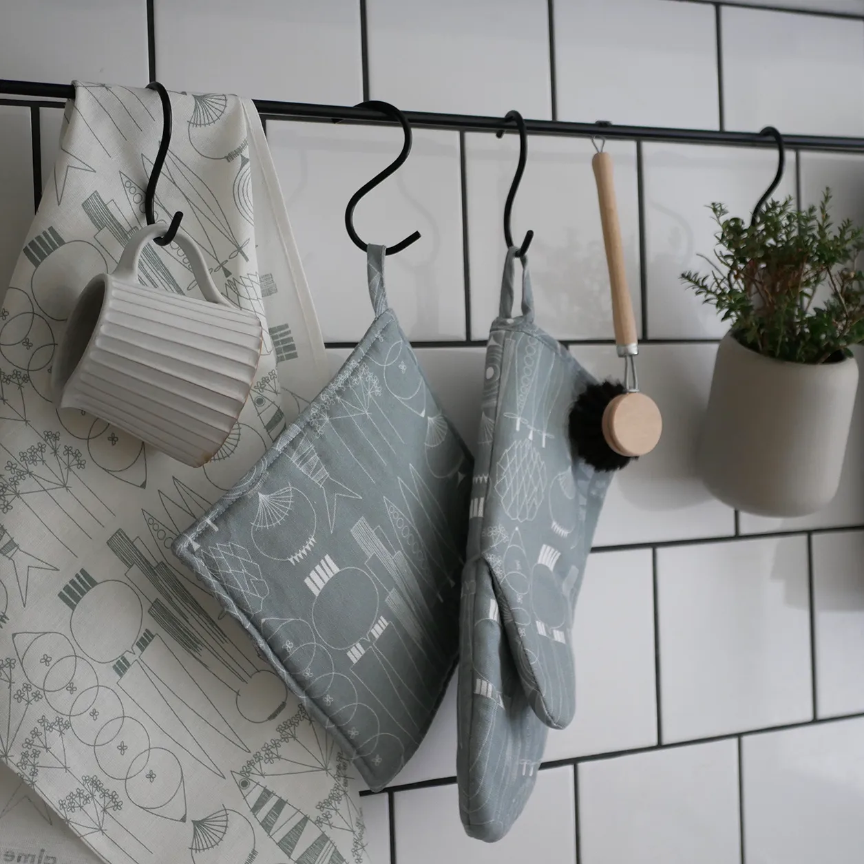 Pano de cozinha Picknick, branco-verde-cinza Almedahls