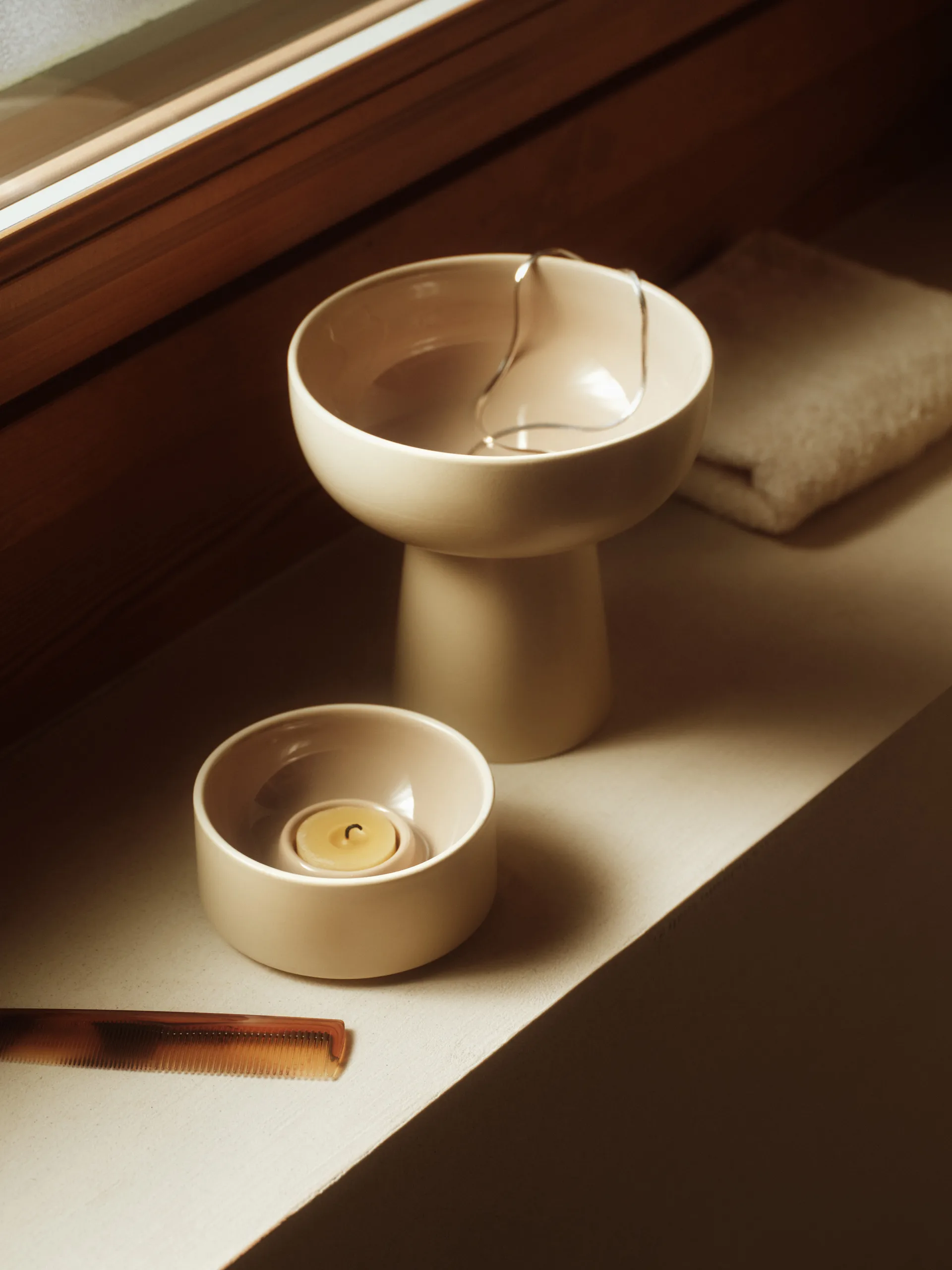 Kirnu porta-velas Ø11x5 cm, Bege Arabia