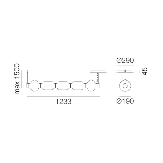 Alambicco candeeiro pendente horizontal, 5 cúpulas de vidro Artemide