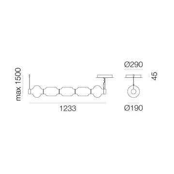 Alambicco candeeiro pendente horizontal - 5 cúpulas de vidro - Artemide