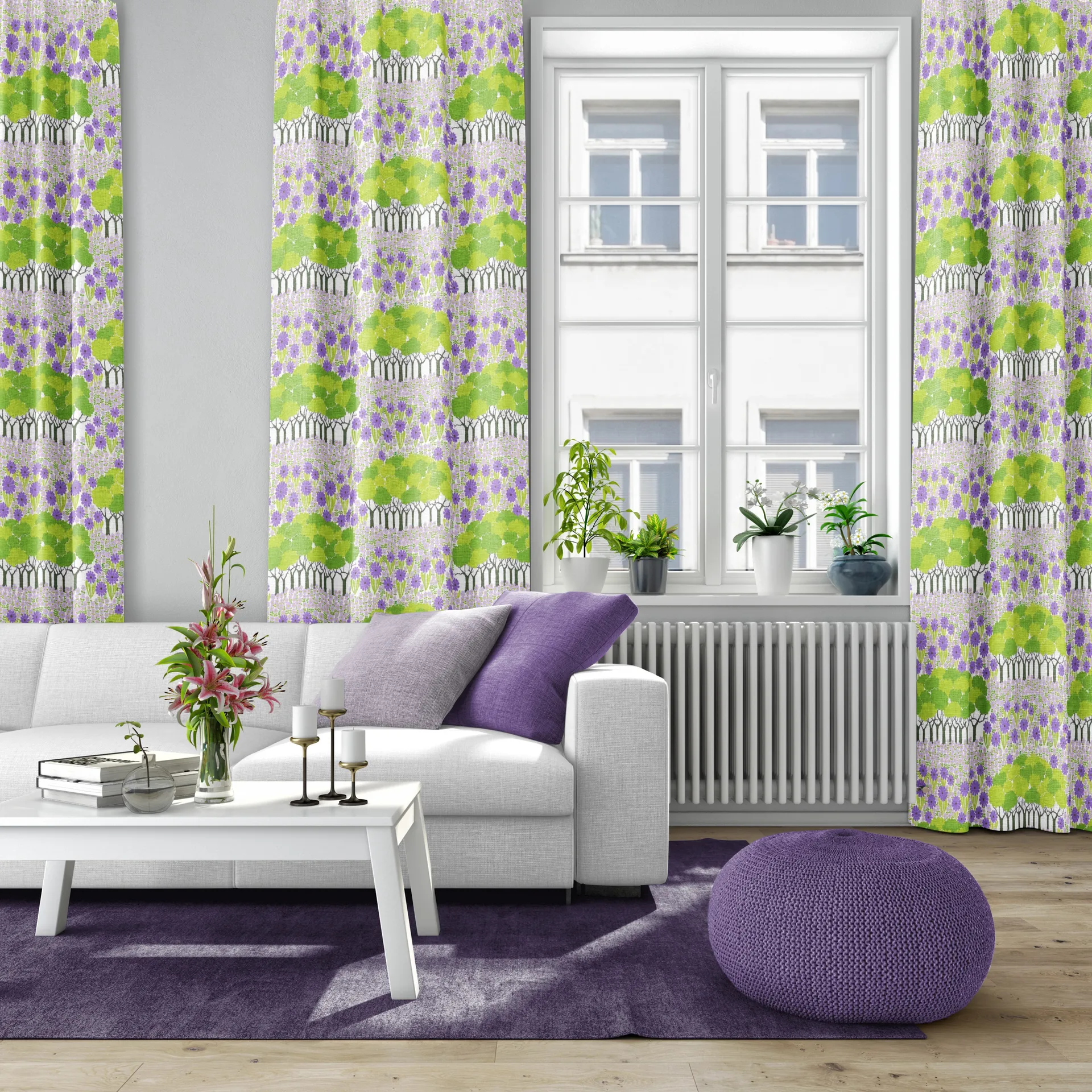 Tecido Allé, Verde-roxo Arvidssons Textil
