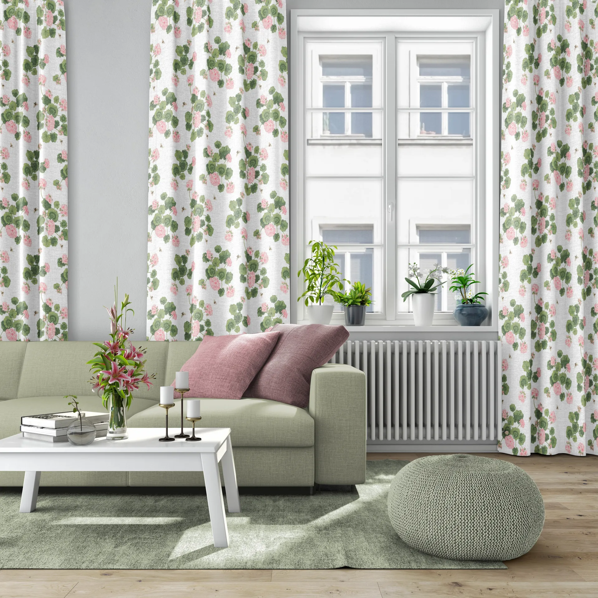 Tecido Astrid, Rosa-verde Arvidssons Textil