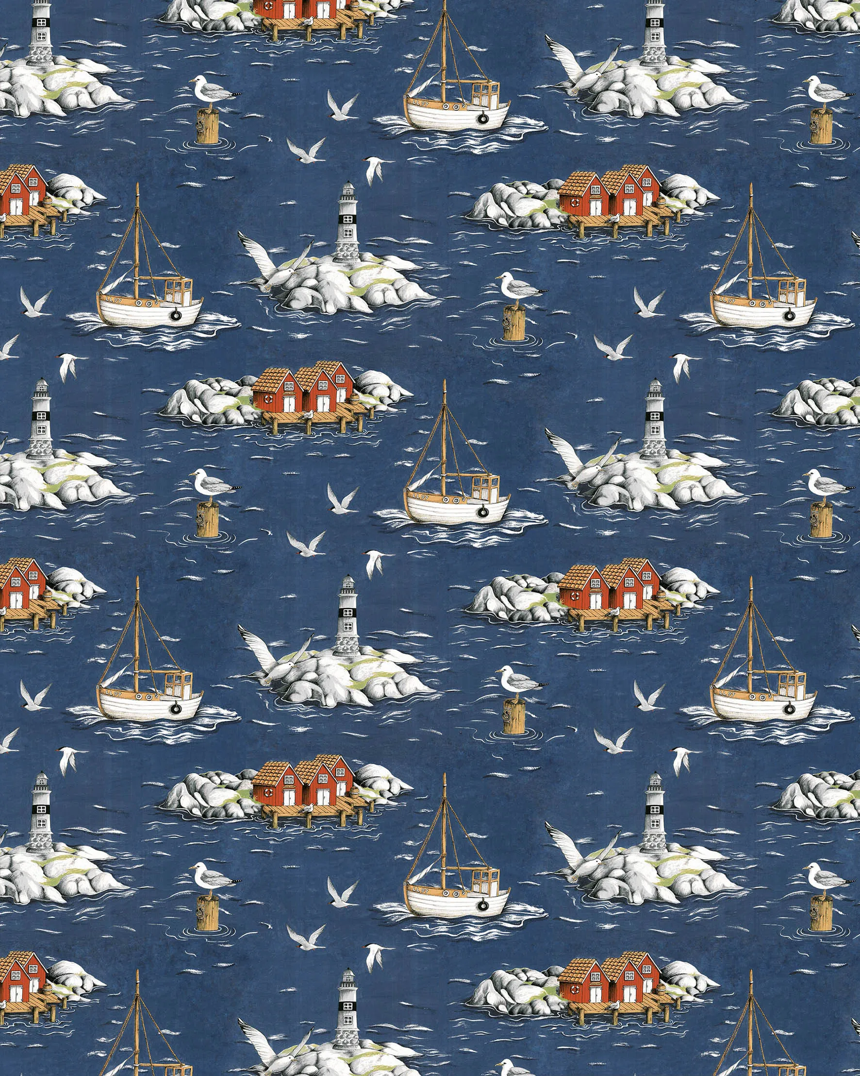 Tecido Fiskeskär, Azul Arvidssons Textil