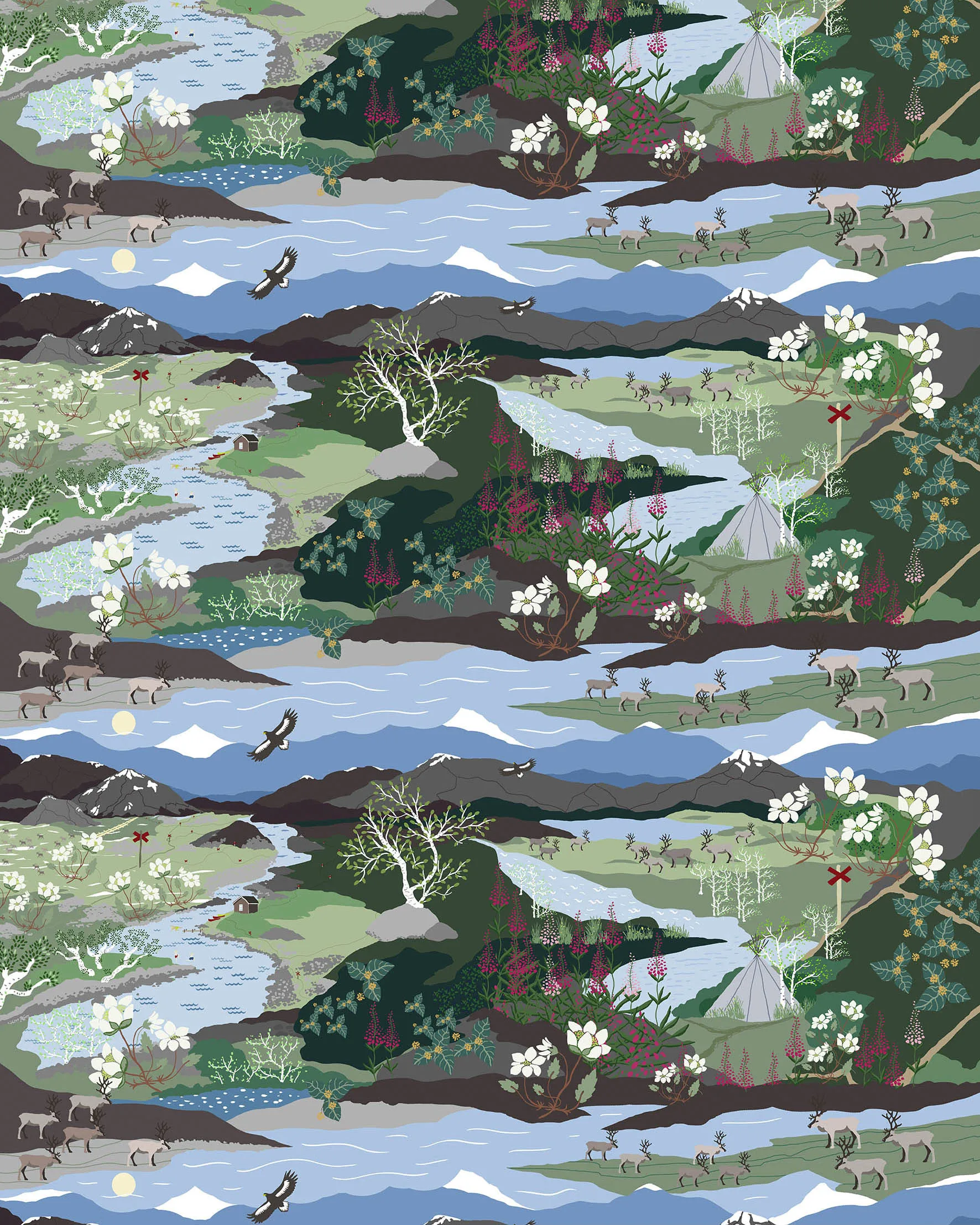 Tecido Fjällvandring, Blue-green Arvidssons Textil