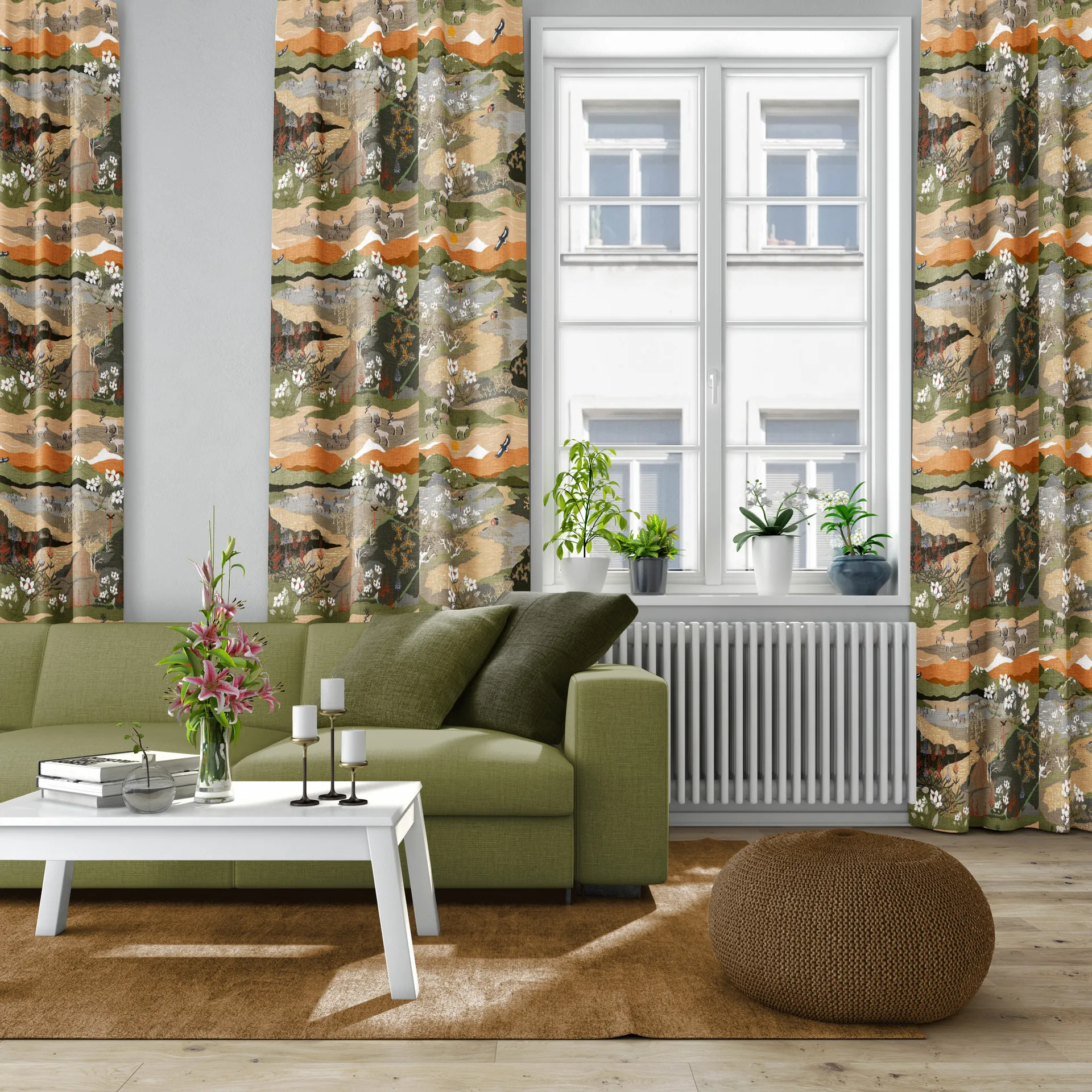 Tecido Fjällvandring, verde-ferrugem Arvidssons Textil