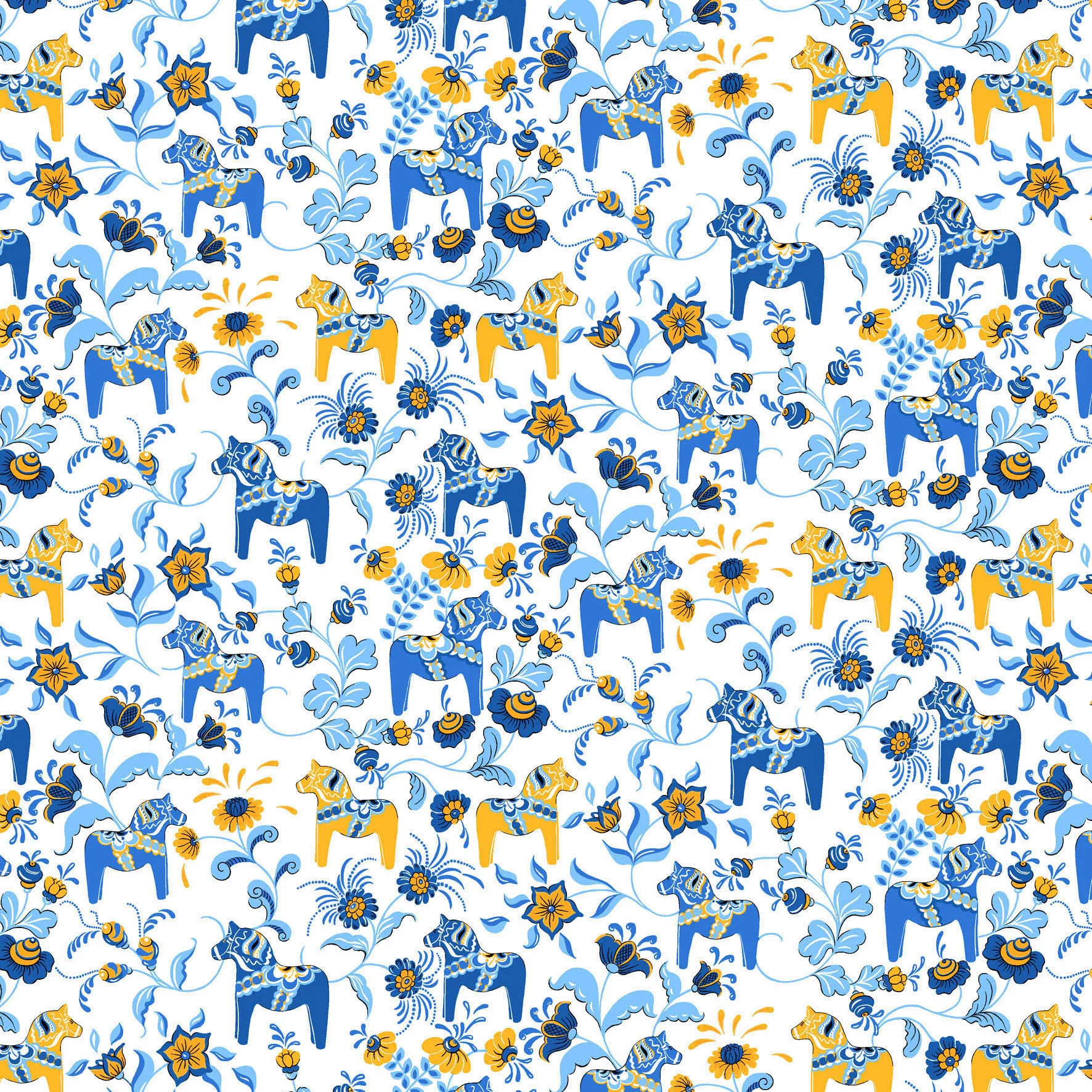 Tecido mini Leksand, Amarelo-azul Arvidssons Textil