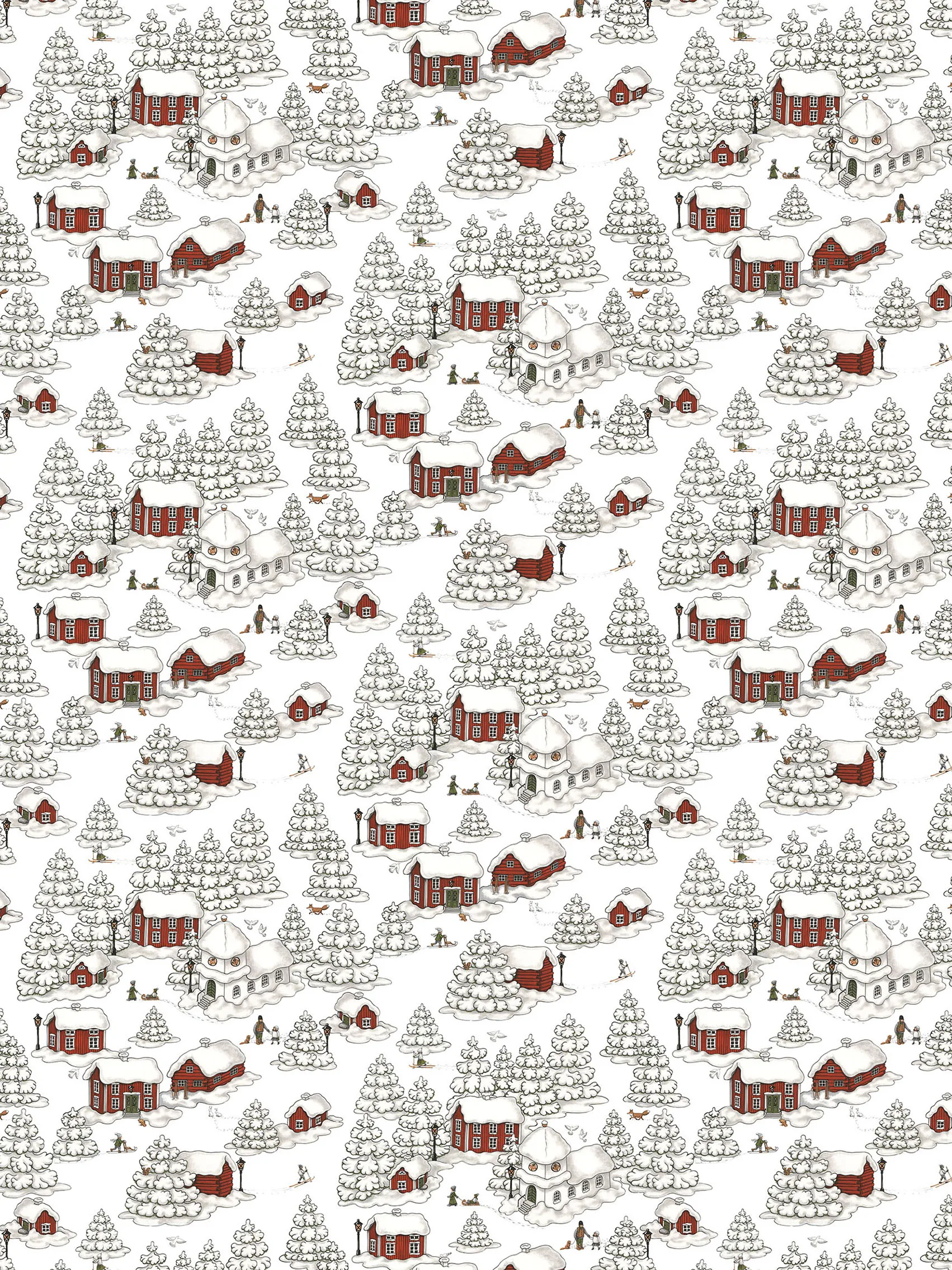 Tecido Timmerbyn, offwhite-cinzento-vermelho Arvidssons Textil