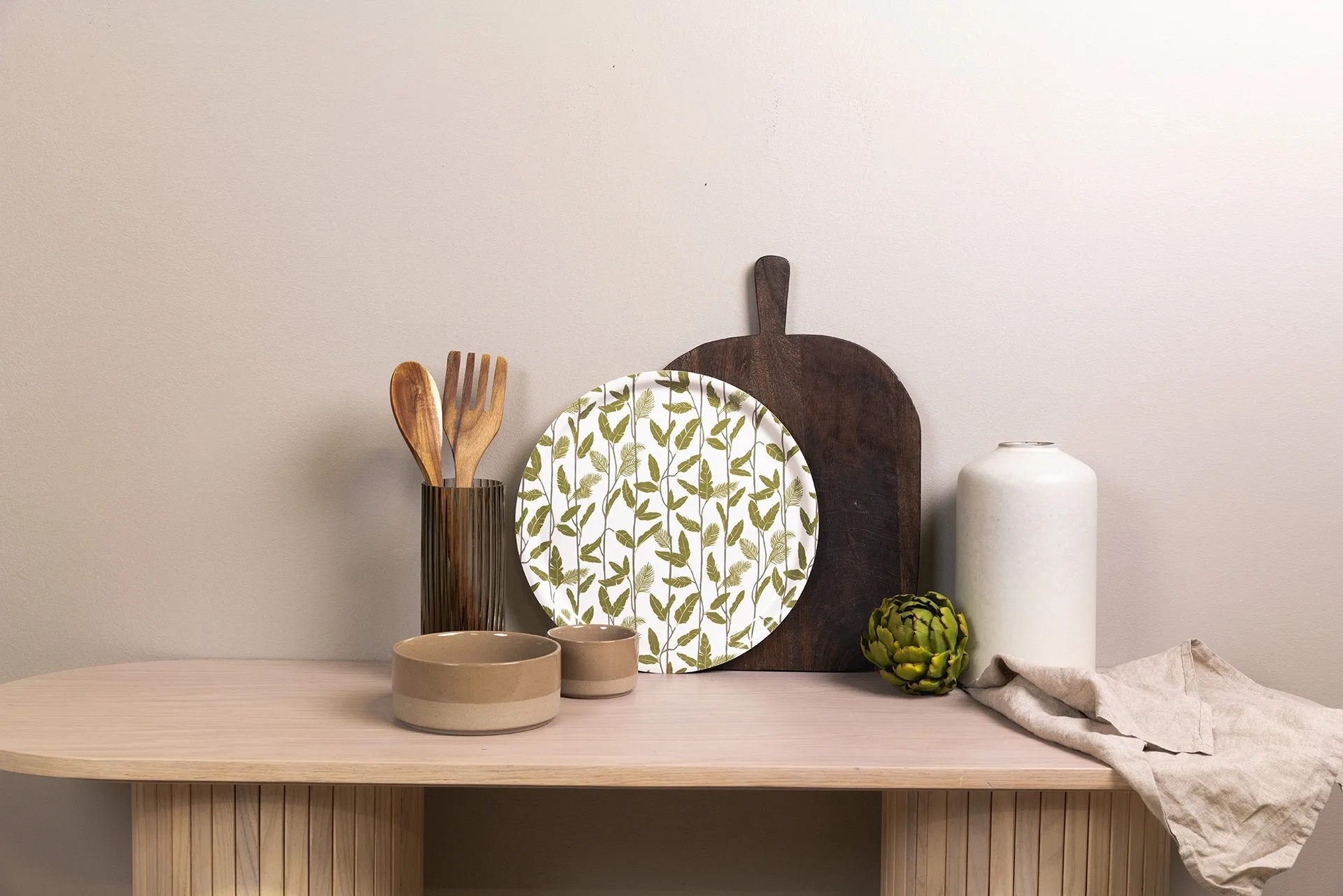 Mougli Verde bandeja Ø38 cm, Verde-branco Åry Home