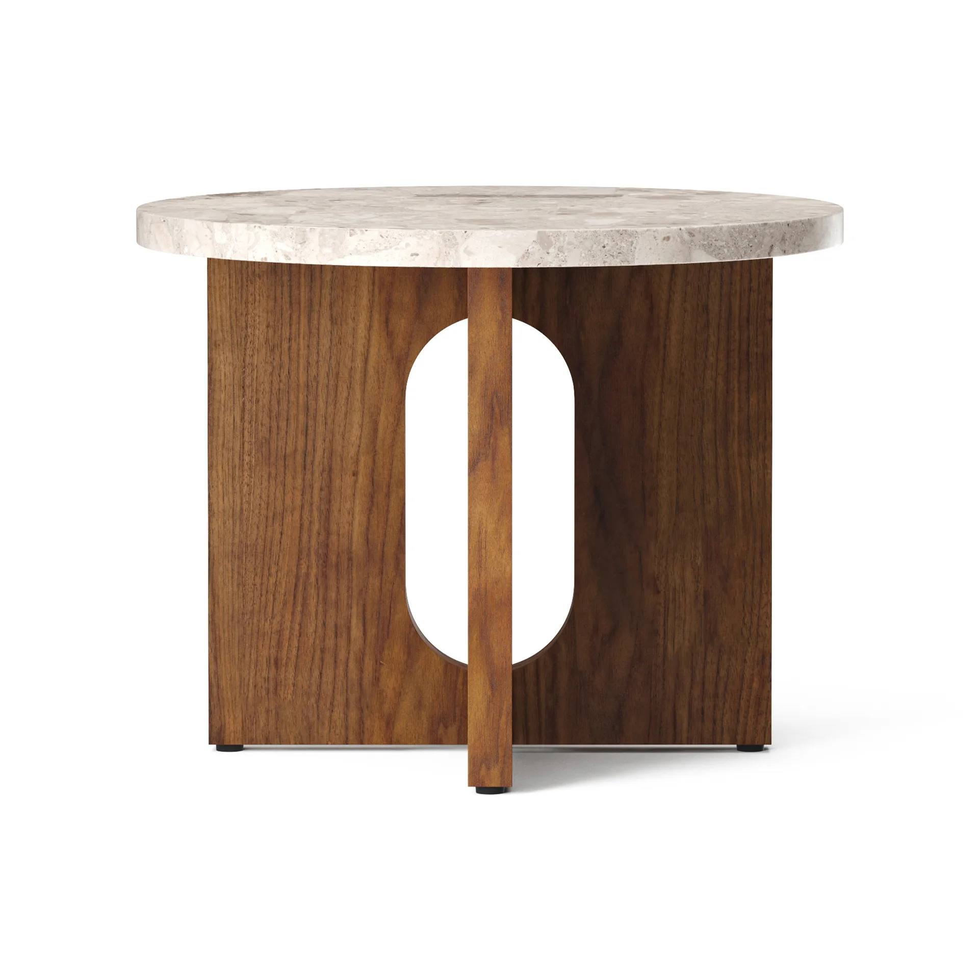 Mesa de apoio Ø50 cm base de nogueira Androgyne, Tampo de mesa Kunis Breccia Audo Copenhagen